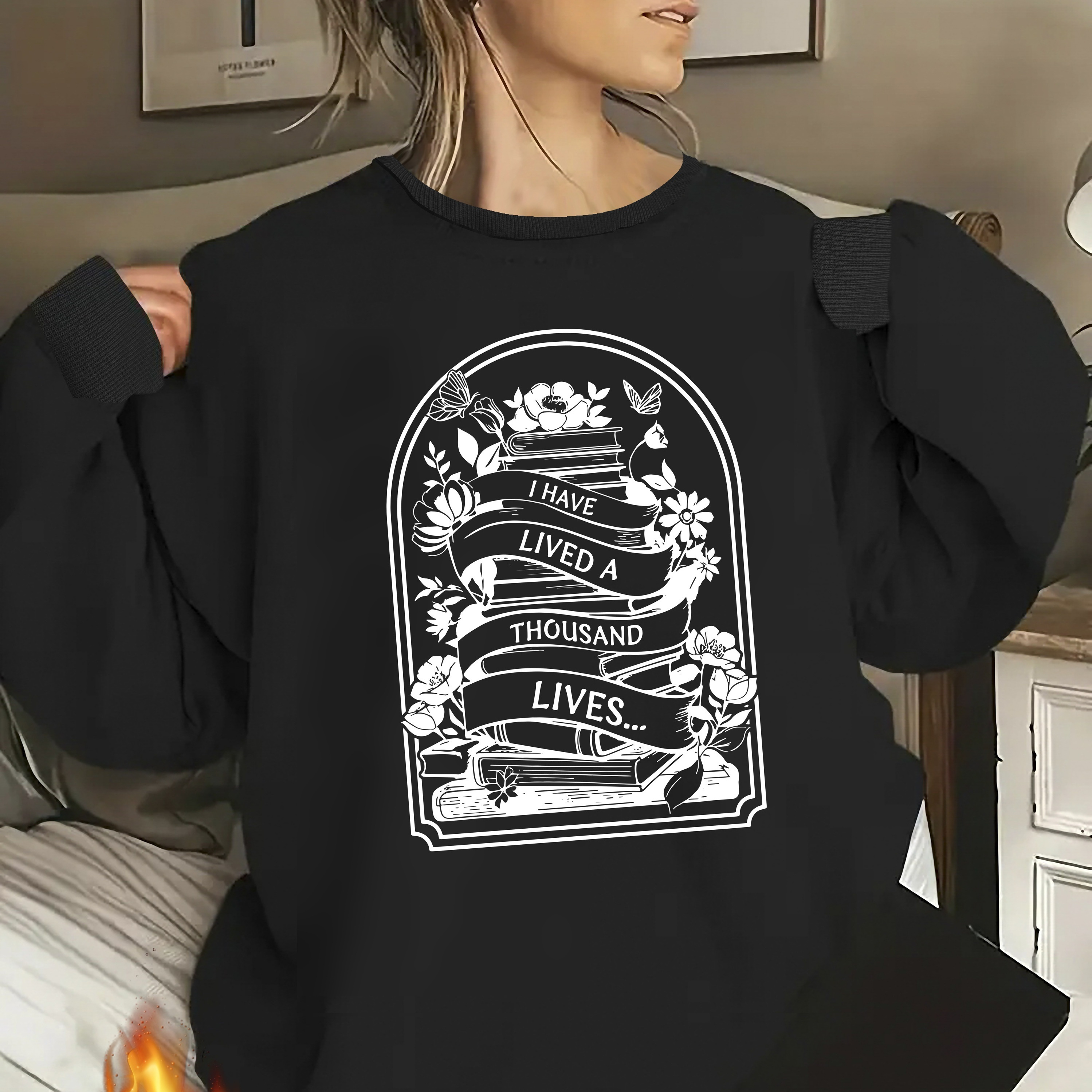 

A Book Lover Pullover Sweatshirt, Casual Long Sleeve Crew Neck Sweatshirt For Fall & Winter, Women's Clothing