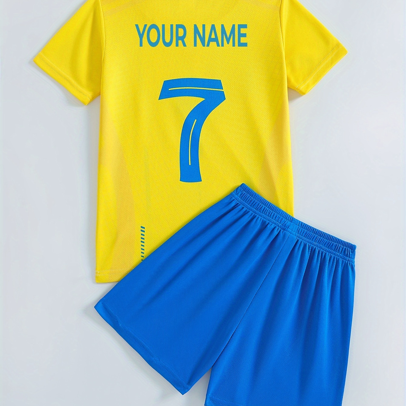 

2pcs Boy's Personalized Jersey - Customizable '#7' T- + Co-ord -drying Set As