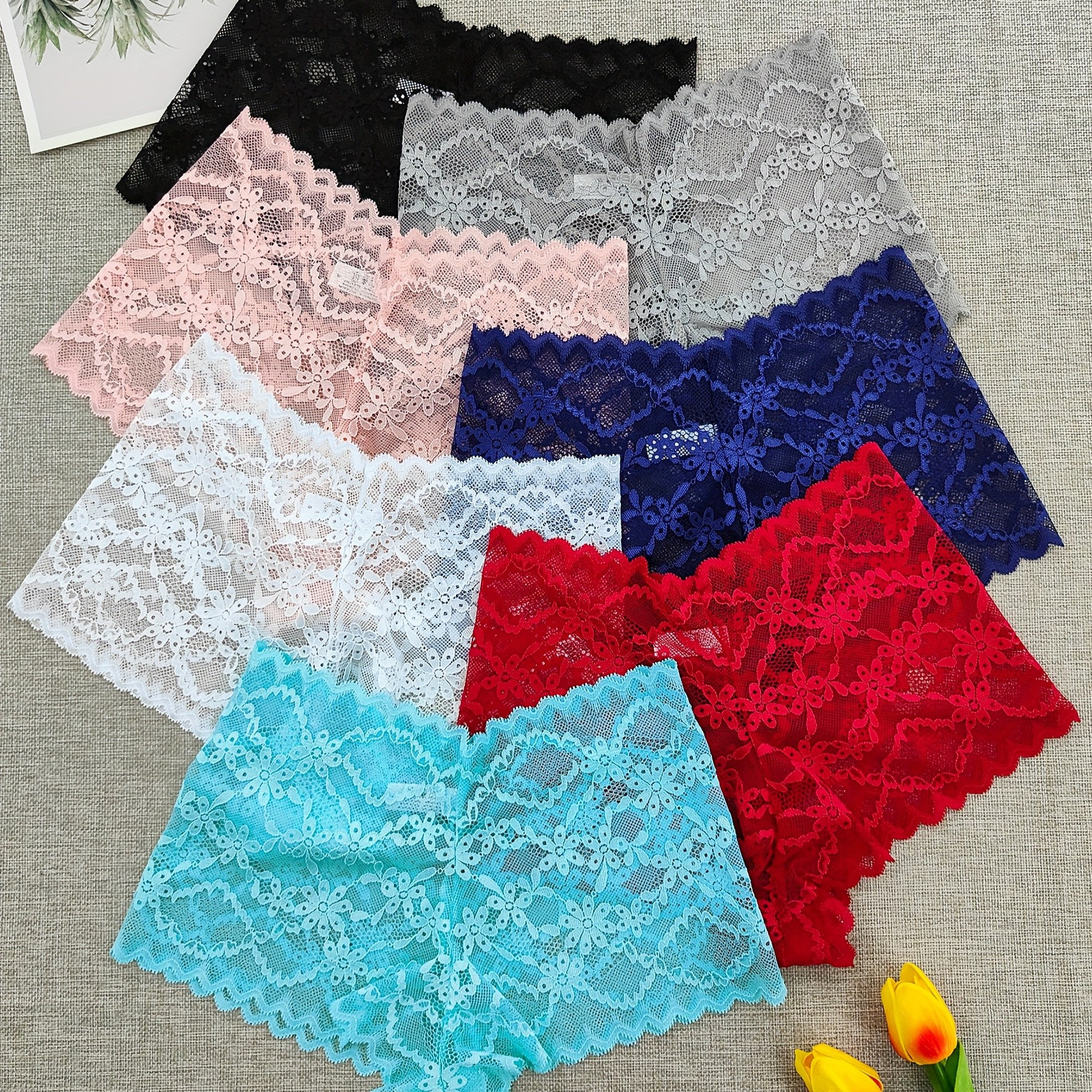 

Jhdob 7pcs Women's Elegant Lace Boyshort Panties - Comfortable, Breathable Nylon , Semi-sheer, Solid Color