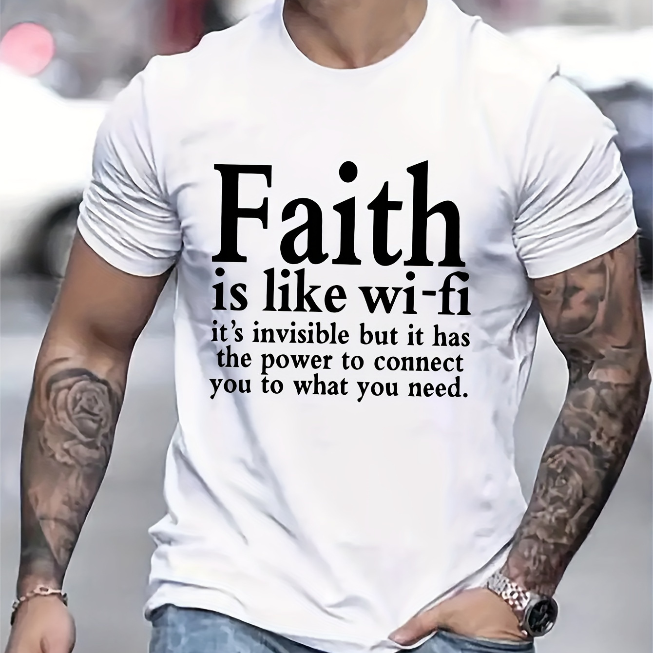 

Letter Printed T-shirt Men's Casual Style Summer And Autumn Slightly Elastic Round Neck T-shirt