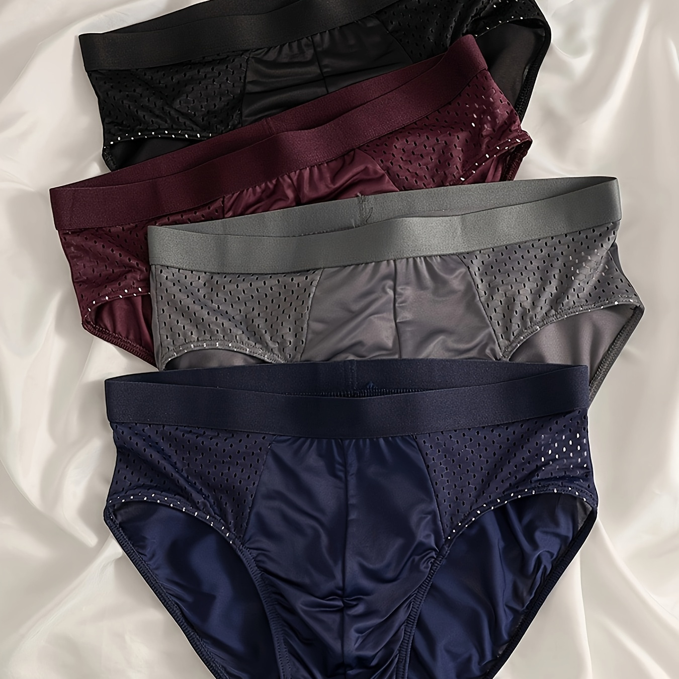 

4pcs Men's Breathable Mesh Briefs - Fit, Stretchy Polyester & Elastane , Semi-sheer Underwear