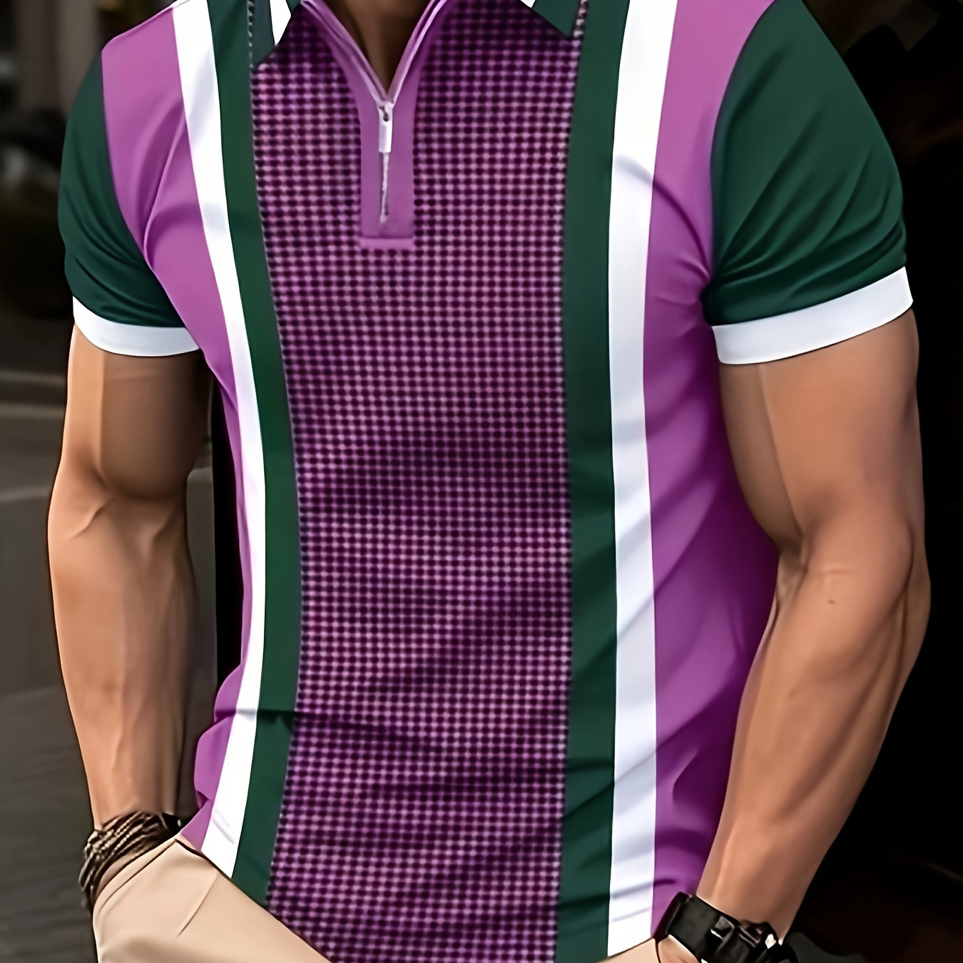 

Silk Regular Fit Shirt Polo Shirt, Casual Fashion Men's Casual V-neck T-shirt Short Sleeve Summer Men's Clothing