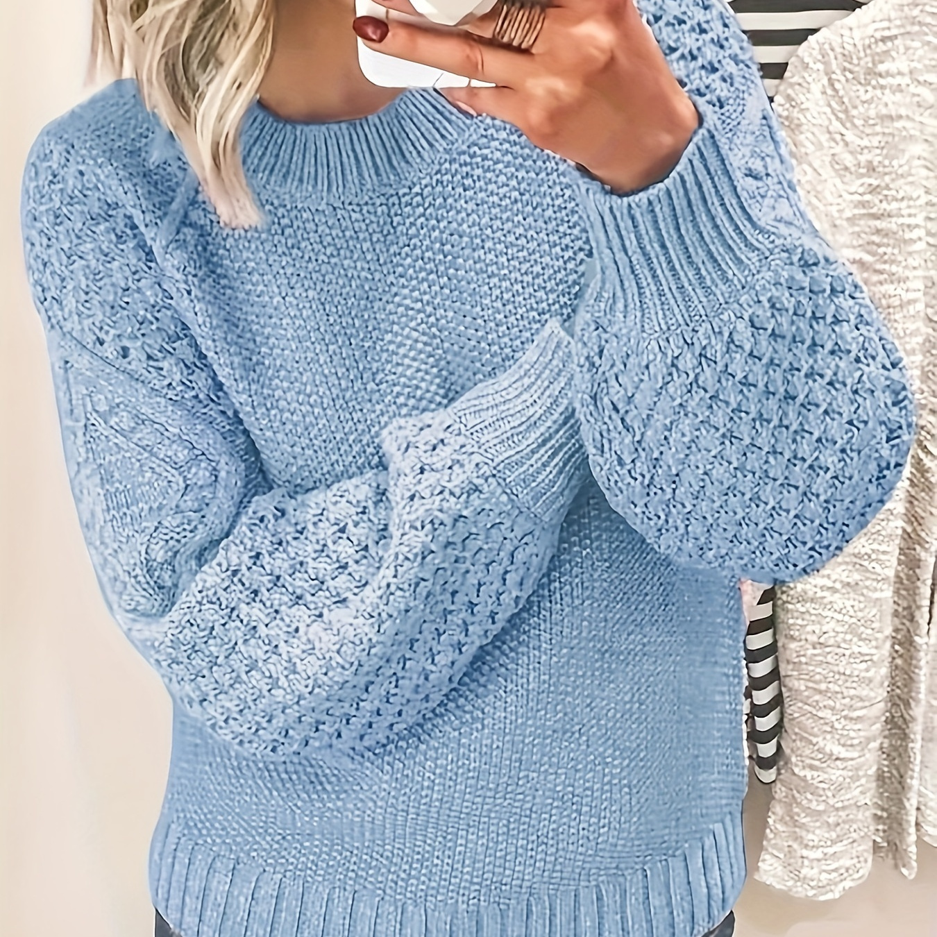 

Pull Encolure Ras Du Cou Solide, Pull Décontracté À Manches Longues Pour L'automne Et L'hiver, Vêtements Pour Femmes