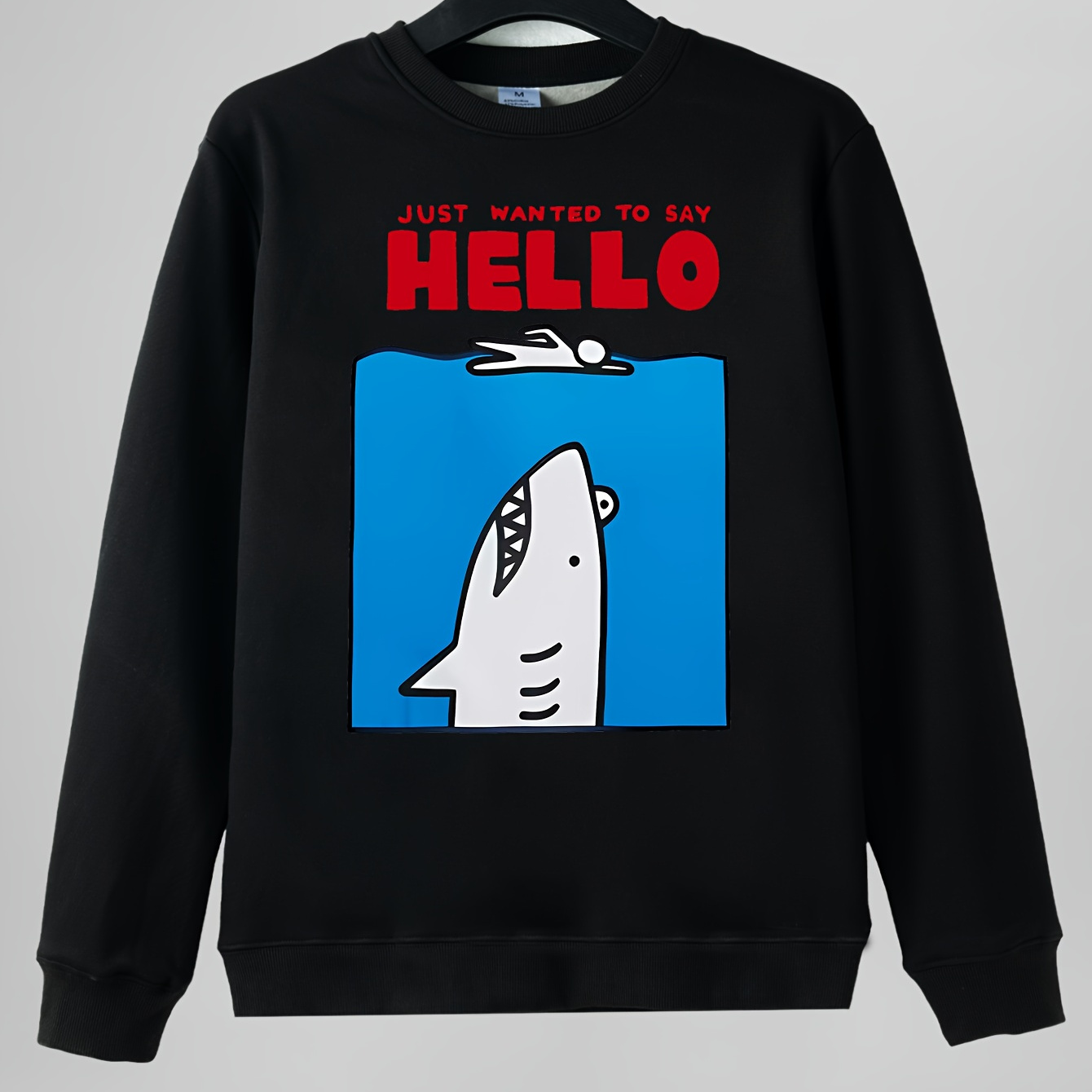 

Men's Shark Print Cotton Sweatshirt - Casual Crew Neck Pullover, Long Sleeve, Machine Washable - Fall & Winter