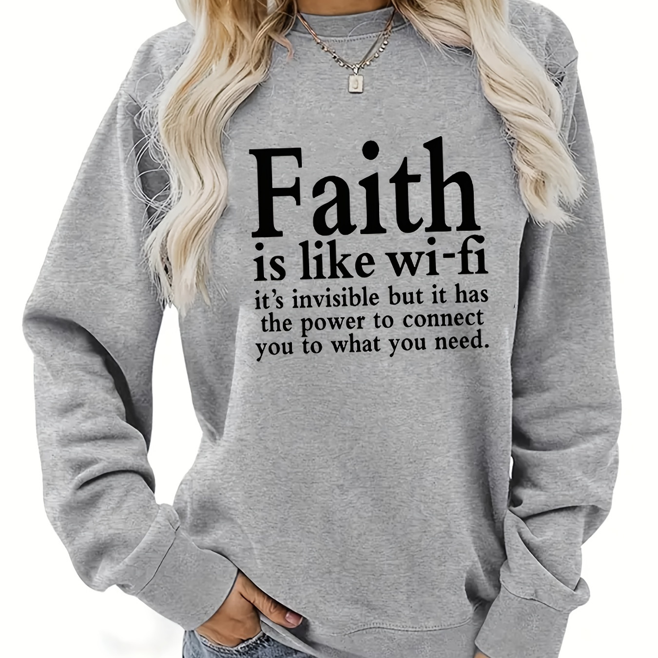 

faith"letter Print Casual Sports Sweatshirts, Round Neck Long Sleeve Pullover Sweatshirts, Women's Sporty Sweatshirts