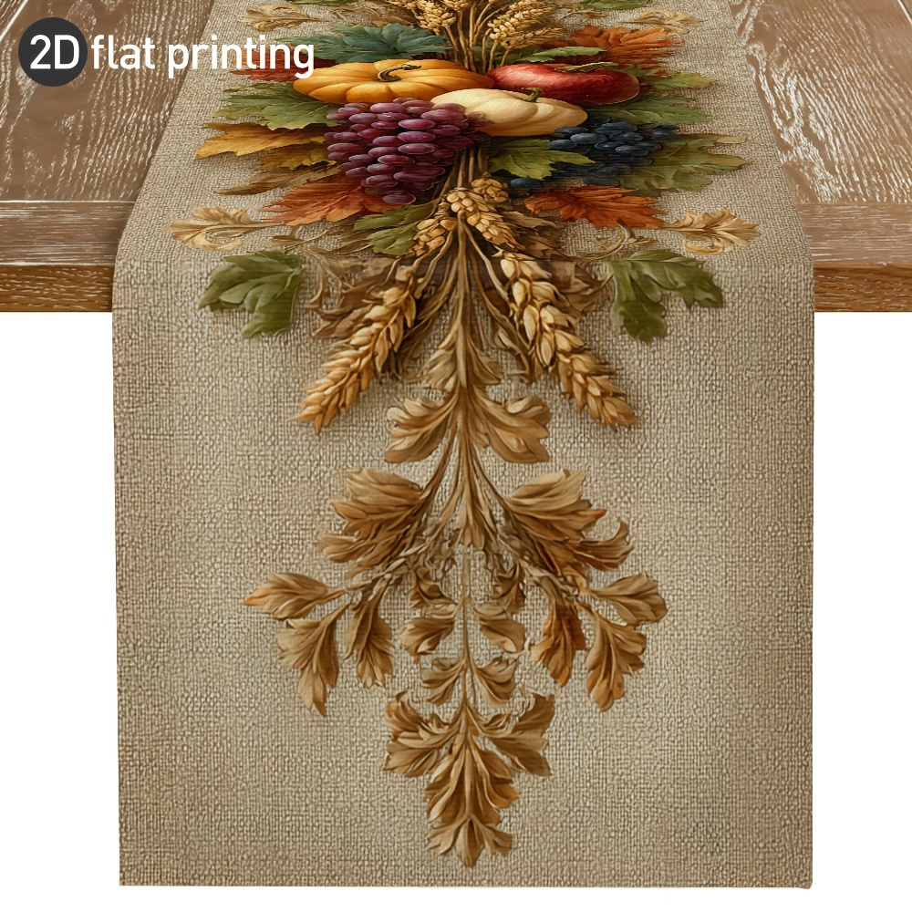 TEMU 1pc, Branch And Leaf Table Flag, Suitable For , Autumn Table Flag, Vintage , Printed Polyester Tablecloth And Flag, Long Print With , Home