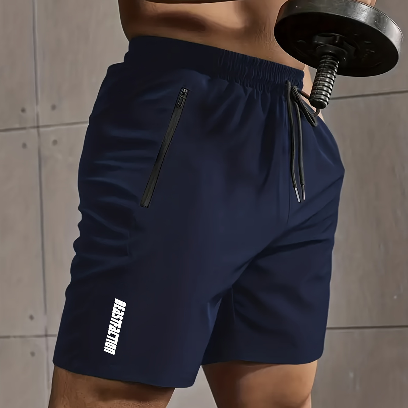 

Short uni pour homme avec poches zippées, short actif à cordon de serrage à la taille élastique pour le fitness d'été en