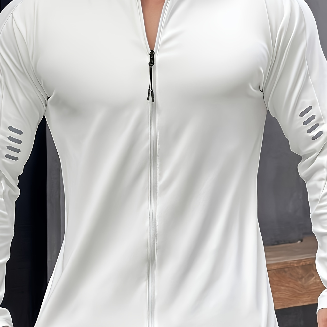 Solid Men's Active Outdoor Sunscreen Breathable Zip Up Round Neck Rash Guard, Running Fishing Hiking,Temu