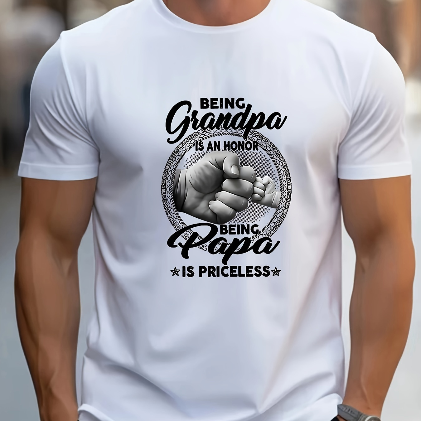 

Being Grandpa Print Men's T-shirt, Casual Short Sleeve Comfy Round Neck Trendy Summer Sports Tee Tops