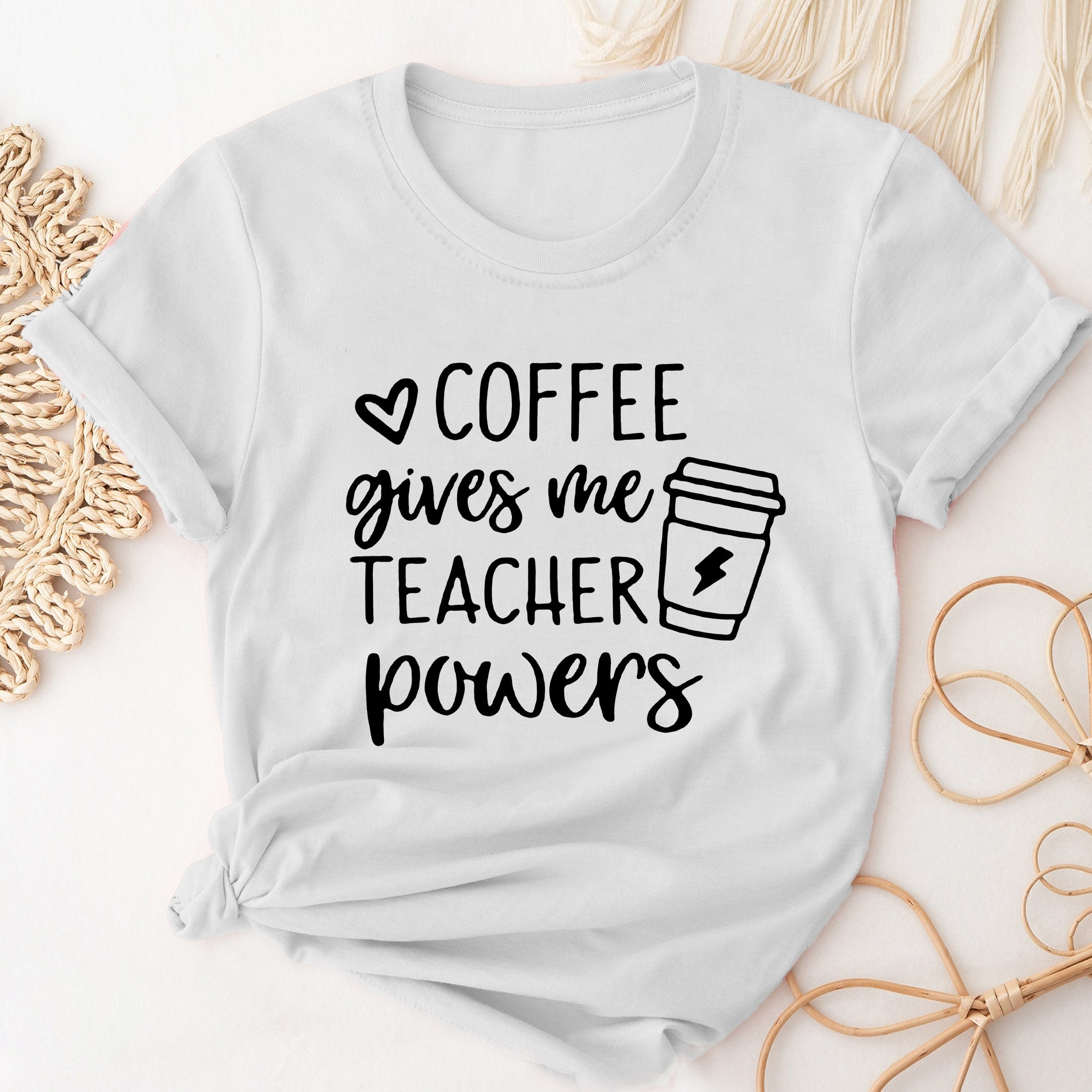 

Teacher Powers Print Graphic T-shirt, Short Sleeve Crew Neck Casual Top For All Season, Women's Clothing