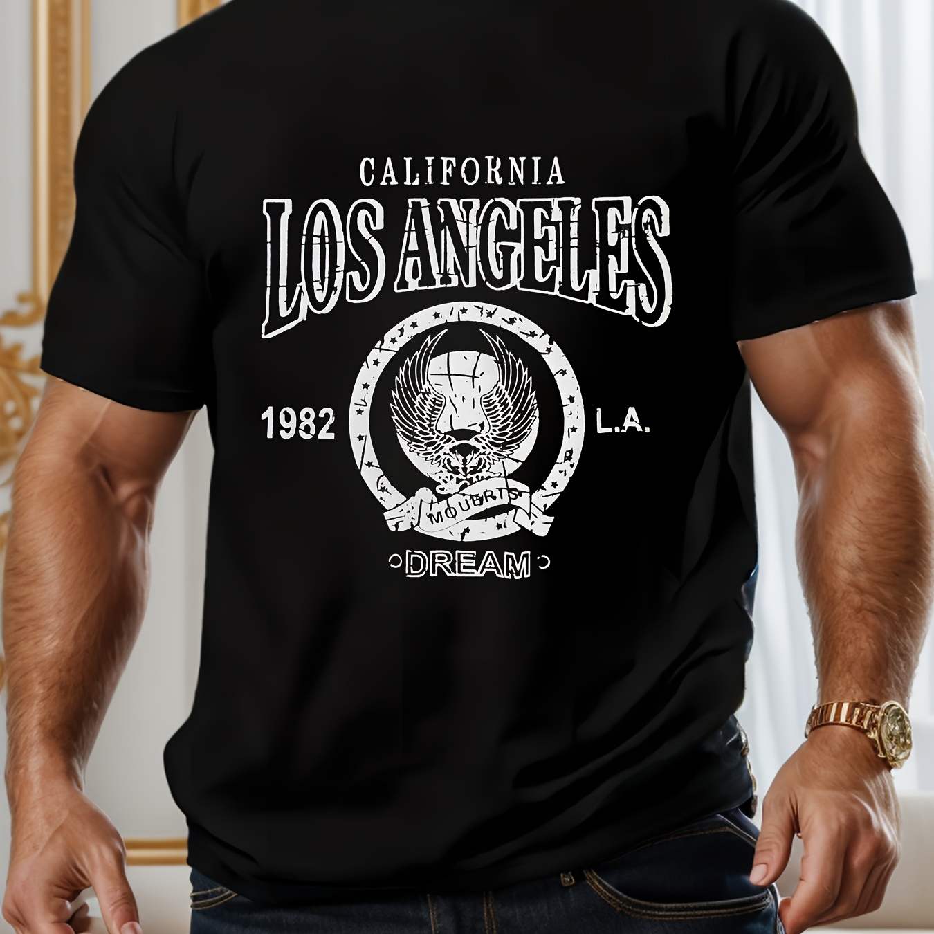 

Los Angeles 100% Cotton Men's Sports T-shirt With California Style High-quality Printing, 180g Comfortable, Breathable, Fashionable And Casual Short Sleeved Pullover T-shirt