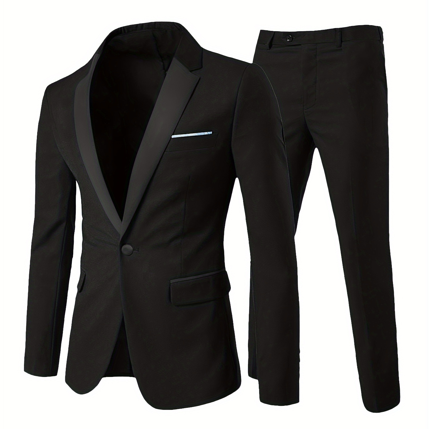 

2pcs Luxury Formal Suit Set - Black Button Jacket & Matching Dress Pants For Business Dinners, Weddings, And Formal Events - High-quality Fabric, Adjustable Waistband, And