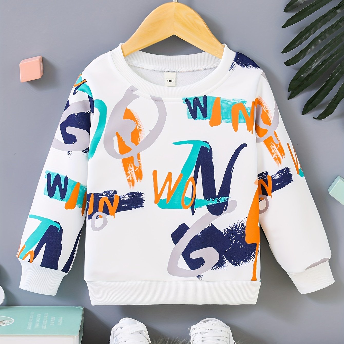 Boys Trendy Long Sleeve Crew Neck Sweatshirt With Alphabet Print