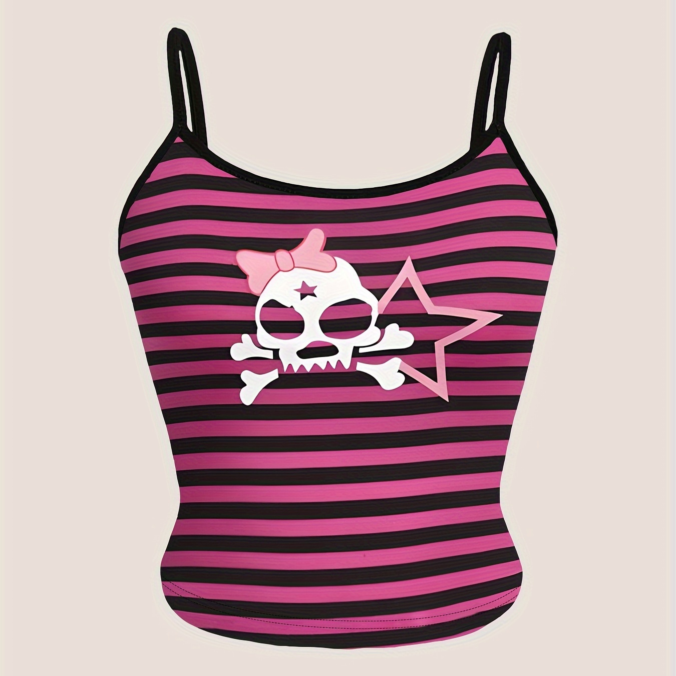 

Skull & Stripe Print Cami Top, Y2k Sleeveless Crop Top For Spring & Summer, Women's Clothing