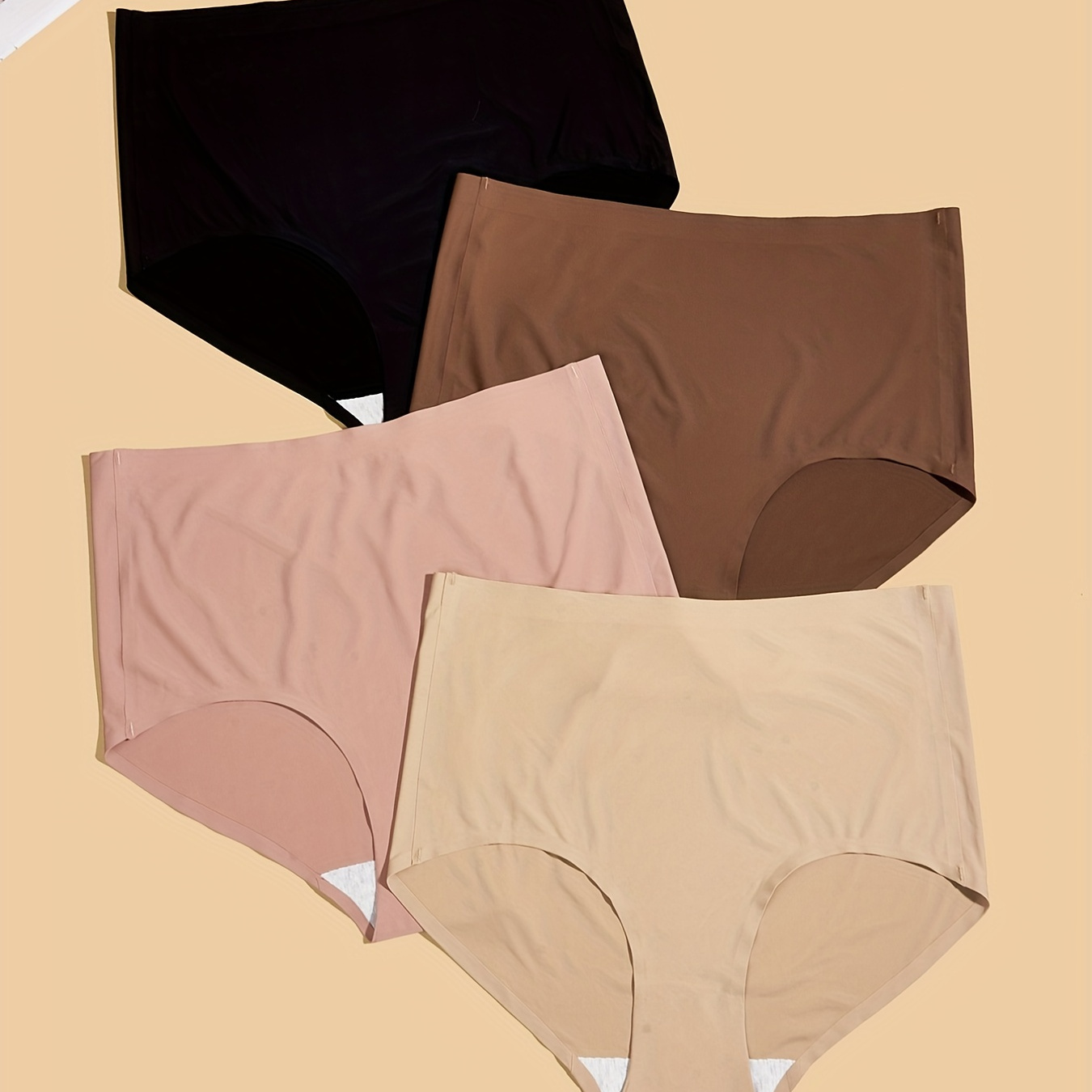 

4pcs Seamless Mixed Color Briefs, Breathable & Soft High Waist Panties, Women's Lingerie & Underwear