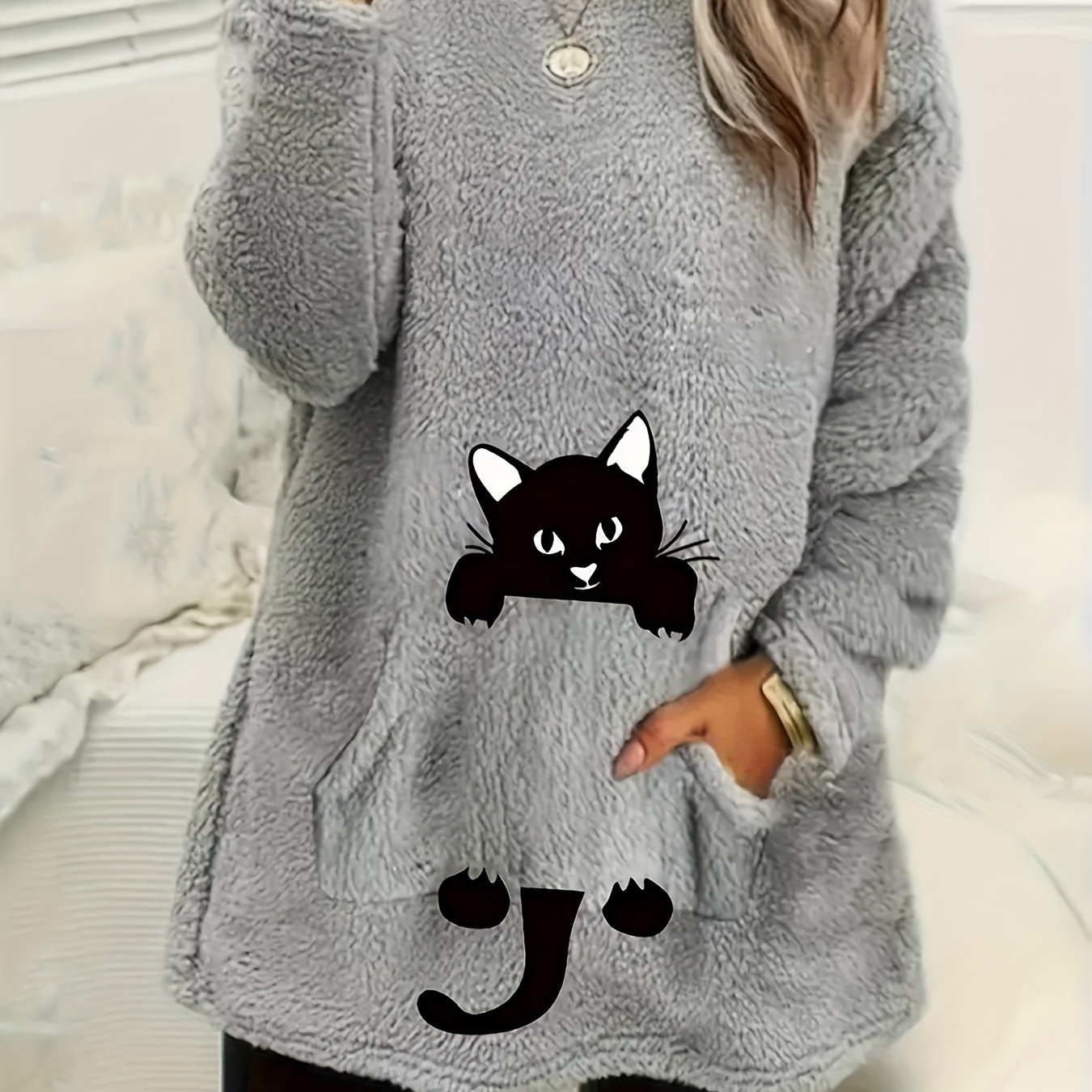 

1pc 's Long Sweatshirt Cat And , /