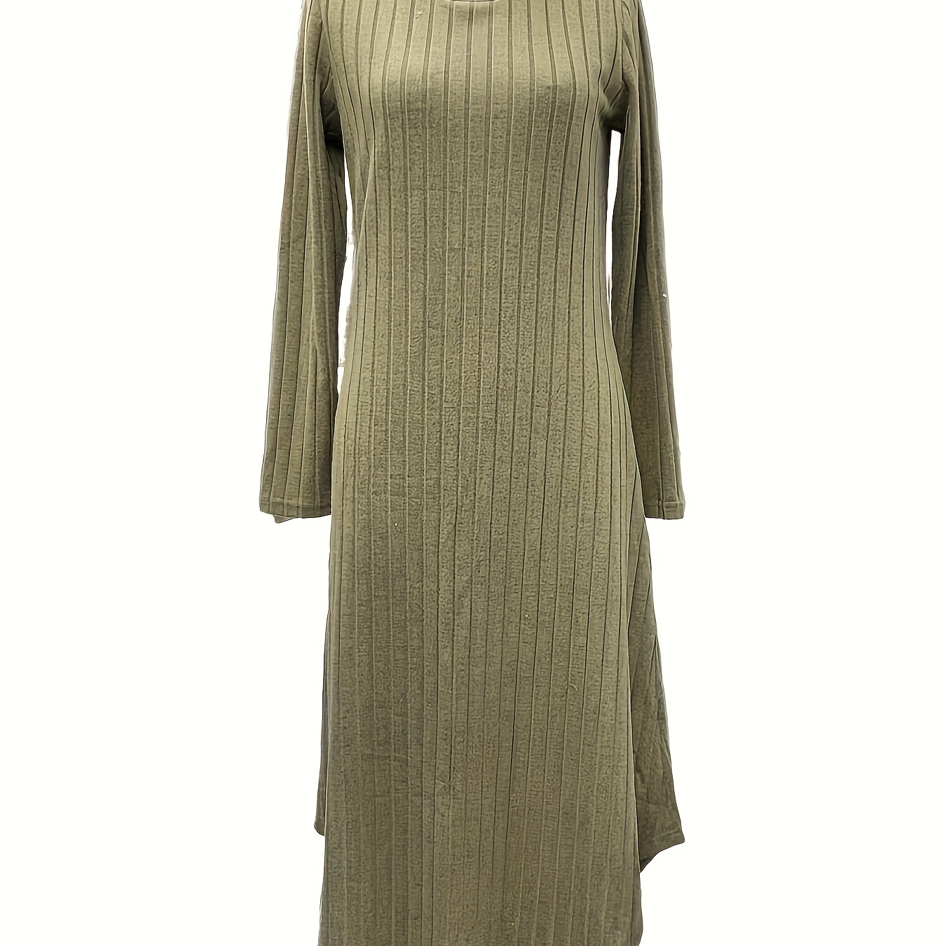 

Striped Curved Round-neck Long-sleeve Dress