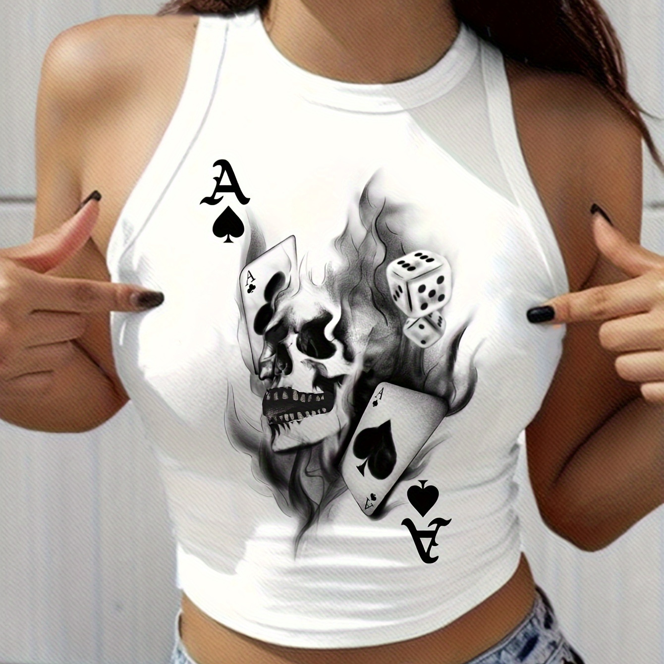 

Skull Print Crew Neck Tank Top, Casual Sleeveless Tank Top For Summer, Women's Clothing