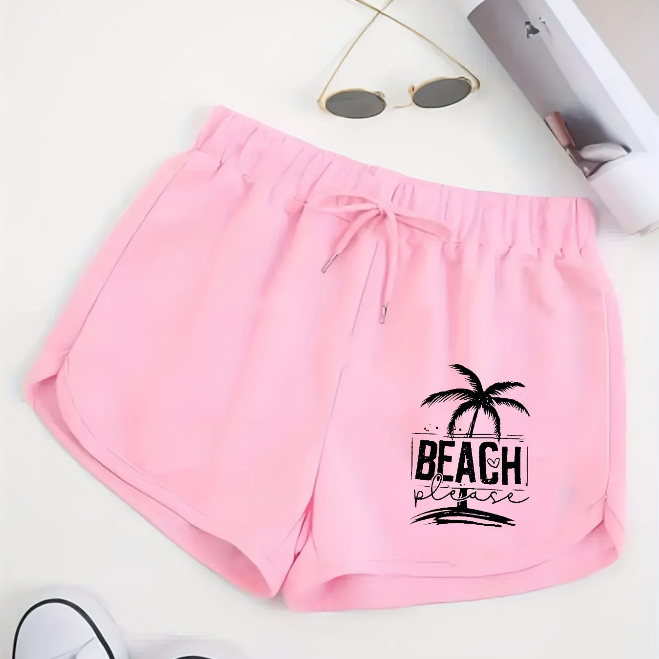 

Coconut Tree Print Drawstring Shorts, Casual Sporty Shorts For Spring & Summer, Women's Clothing