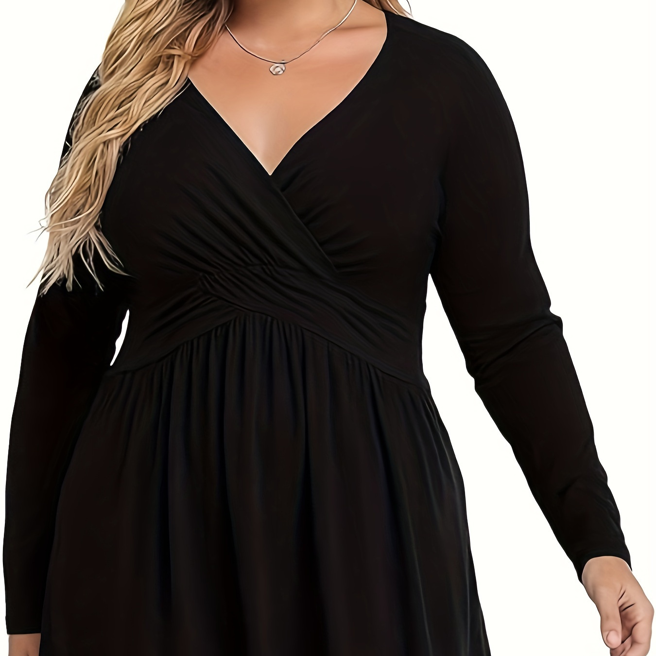 

Elegant V-neck Long-sleeve Top For Plus-size Women - Fall/winter Collection