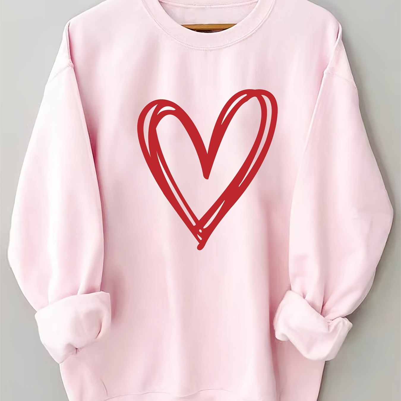 

Heart Print Pullover Sweatshirt, Casual Long Sleeve Crew Neck Sweatshirt For Fall & Winter, Women's Clothing