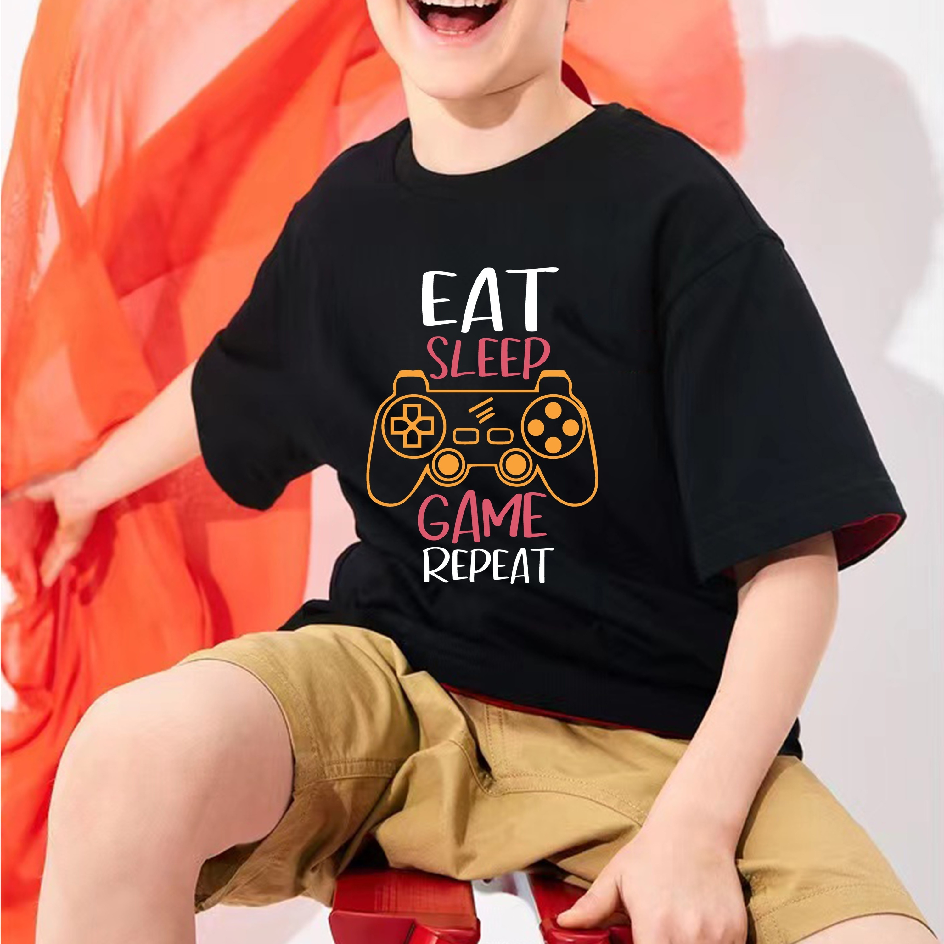 Eat Sleep Game Repeat Letter Print T Shirt Tees Kids Boys - Temu