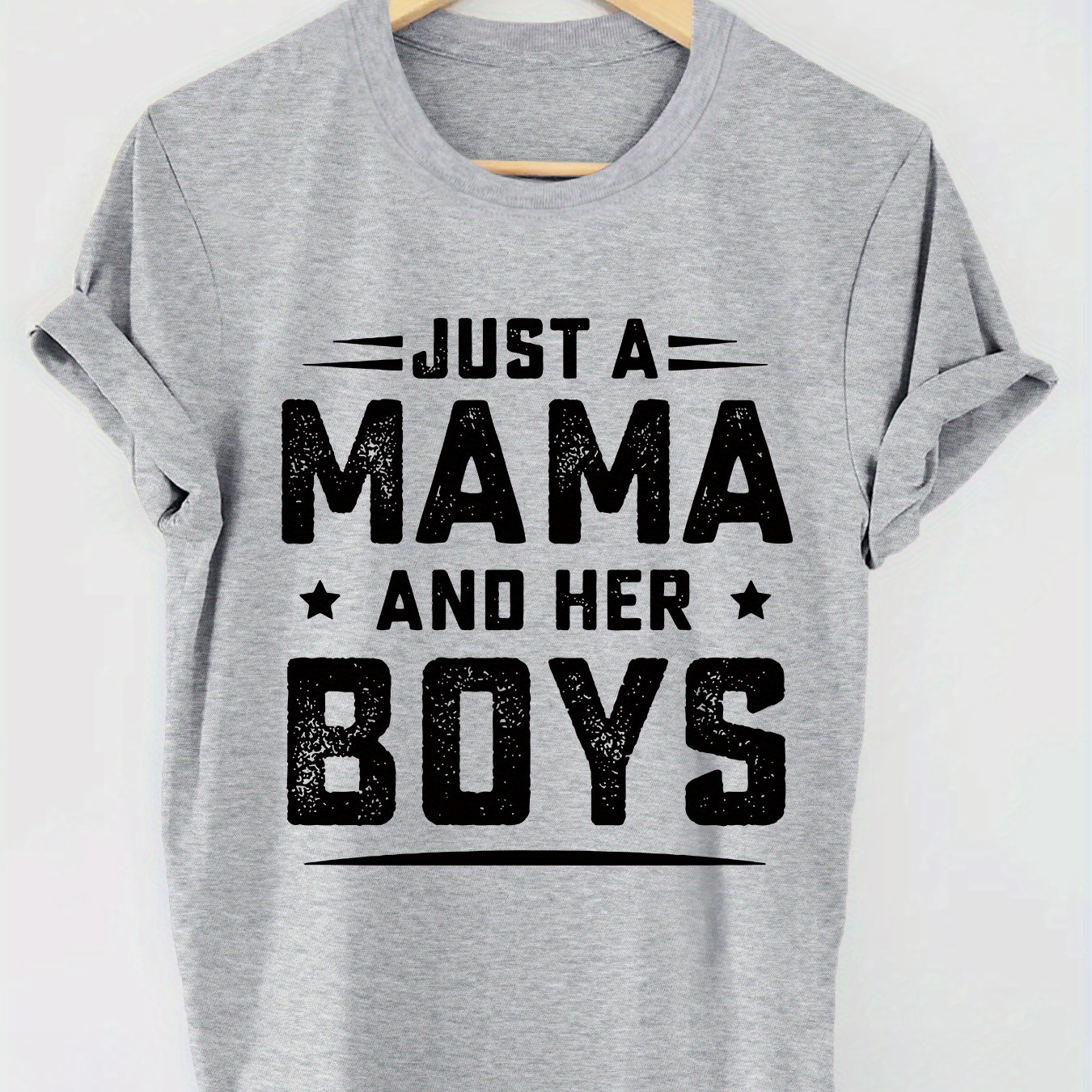 

Mama And Her Boys Letter Print T-shirt, Short Sleeve Crew Neck Casual Top For Summer & Spring, Women's Clothing