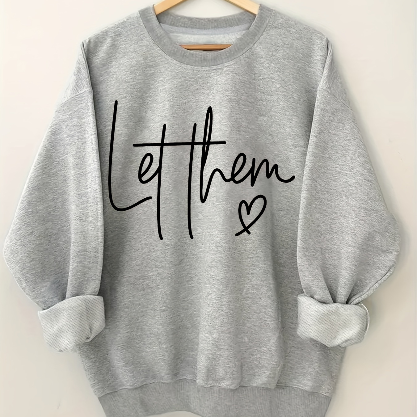 

Let Print Pullover Sweatshirt, Casual Long Sleeve Crew Neck Sweatshirt, Women's Clothing