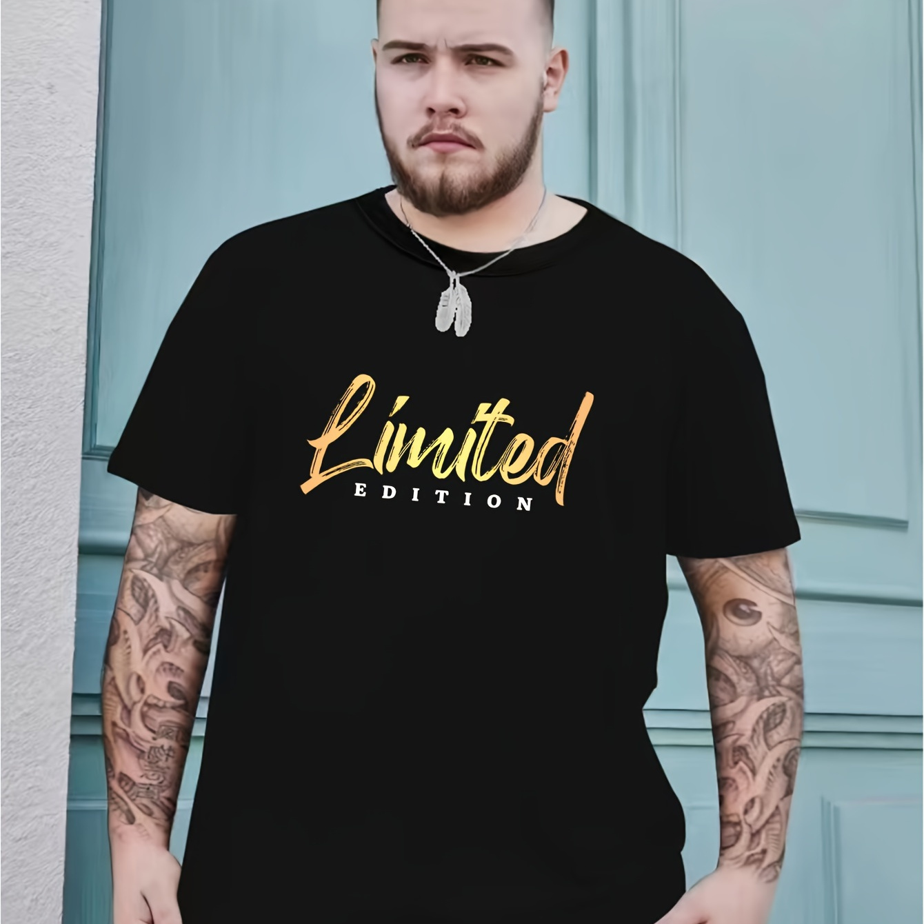 

Plus Size Trendy Limited Edition Pattern Print, Men's Graphic Design Crew Neck T-shirt, Casual Comfy Tees Tshirts For Summer, Men's Clothing