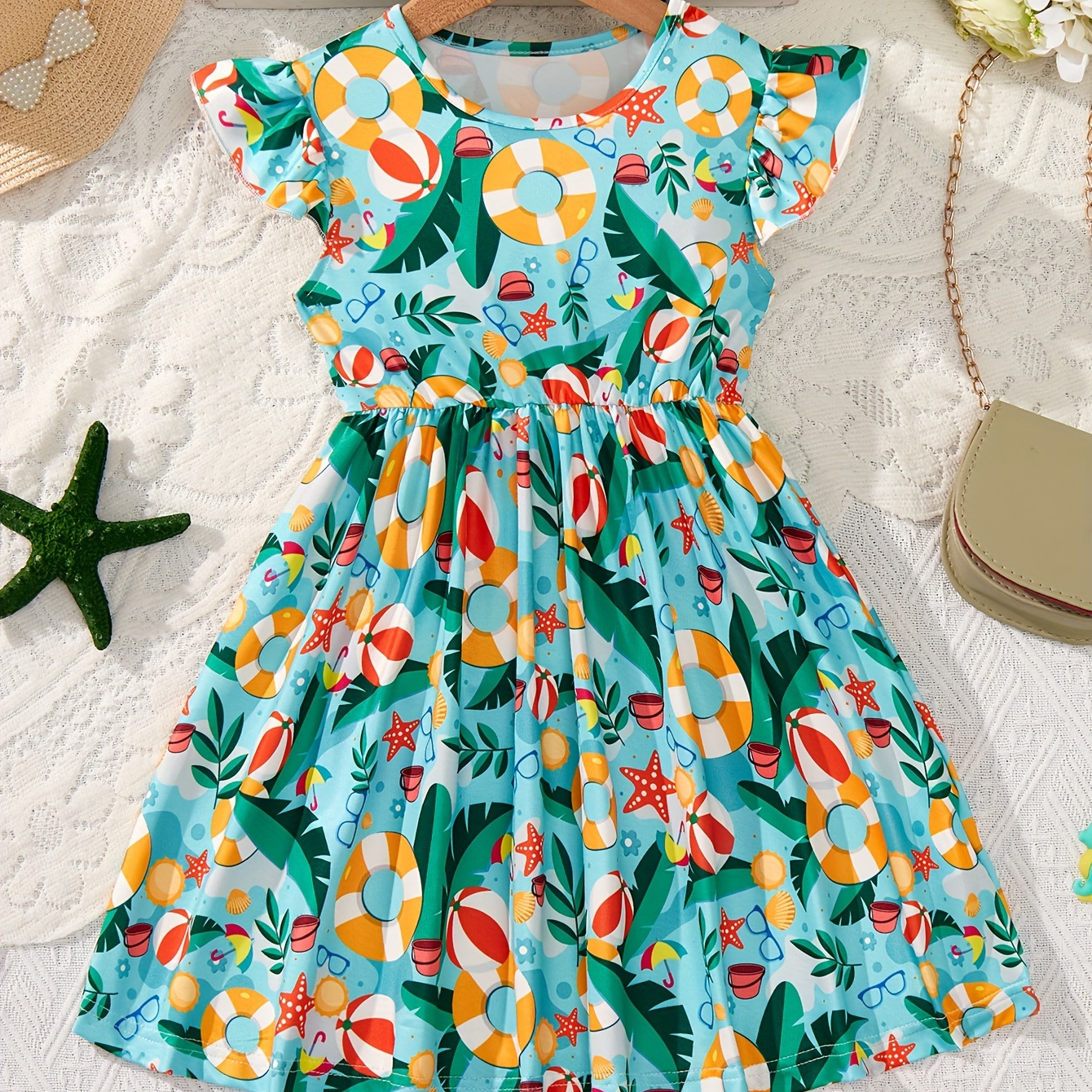 

Girls Summer Style Graphic Flutter Sleeves A-line Dress Beach Vacation Summer Dresses