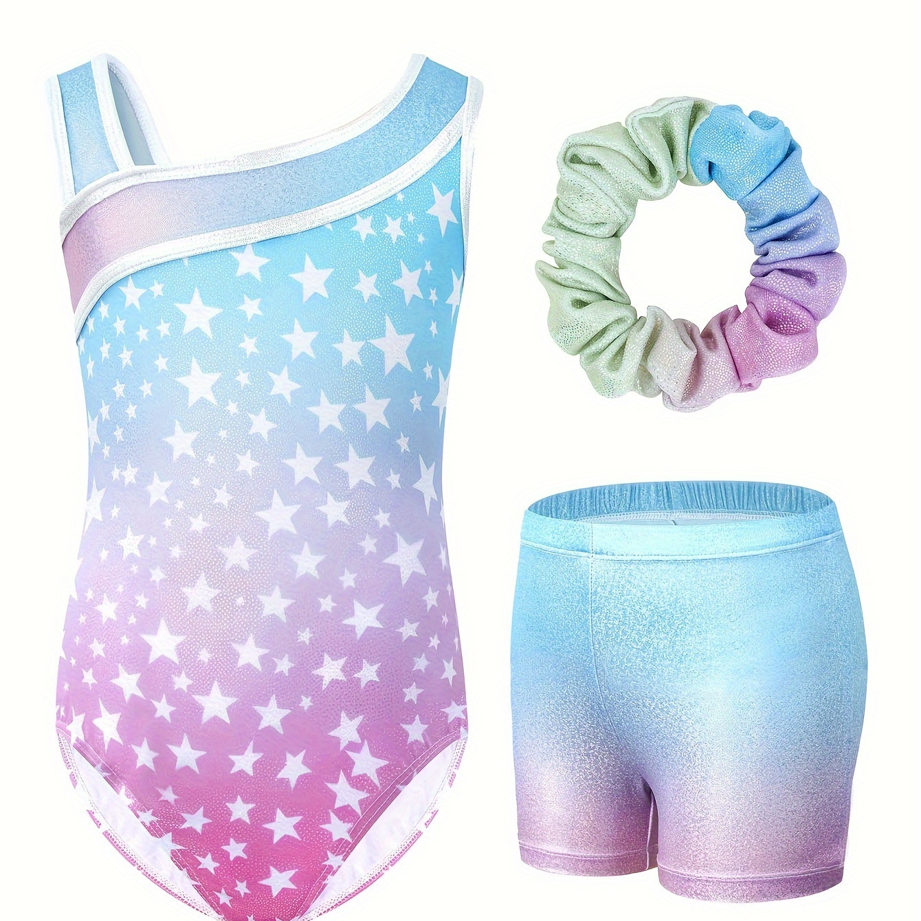 

3pcs/set Fit & Stretchy Pattern Shoulder Leotard Bodysuit & & Hairband For