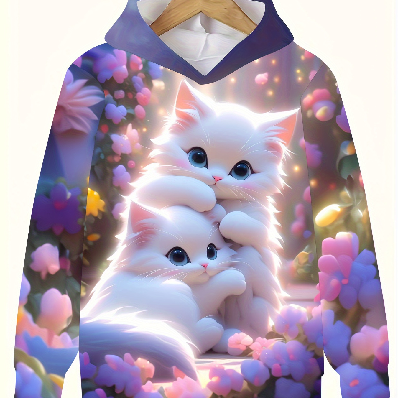 

Kittens Hugging Print Hooded Sweatshirt For Girls, Casual Hoodie