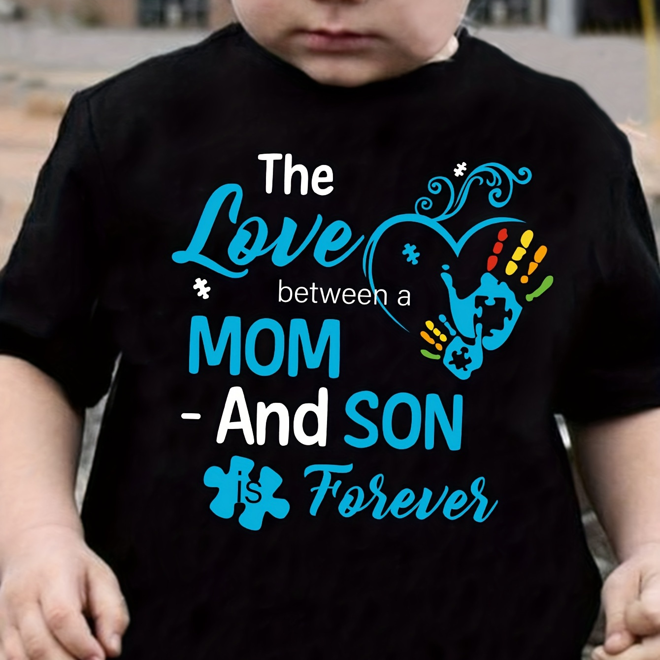 

The Love Between Mom And Son Letter Print Boys Meaningful T-shirt, Cool, Versatile & Smart Short Sleeve Tee, Gift Idea