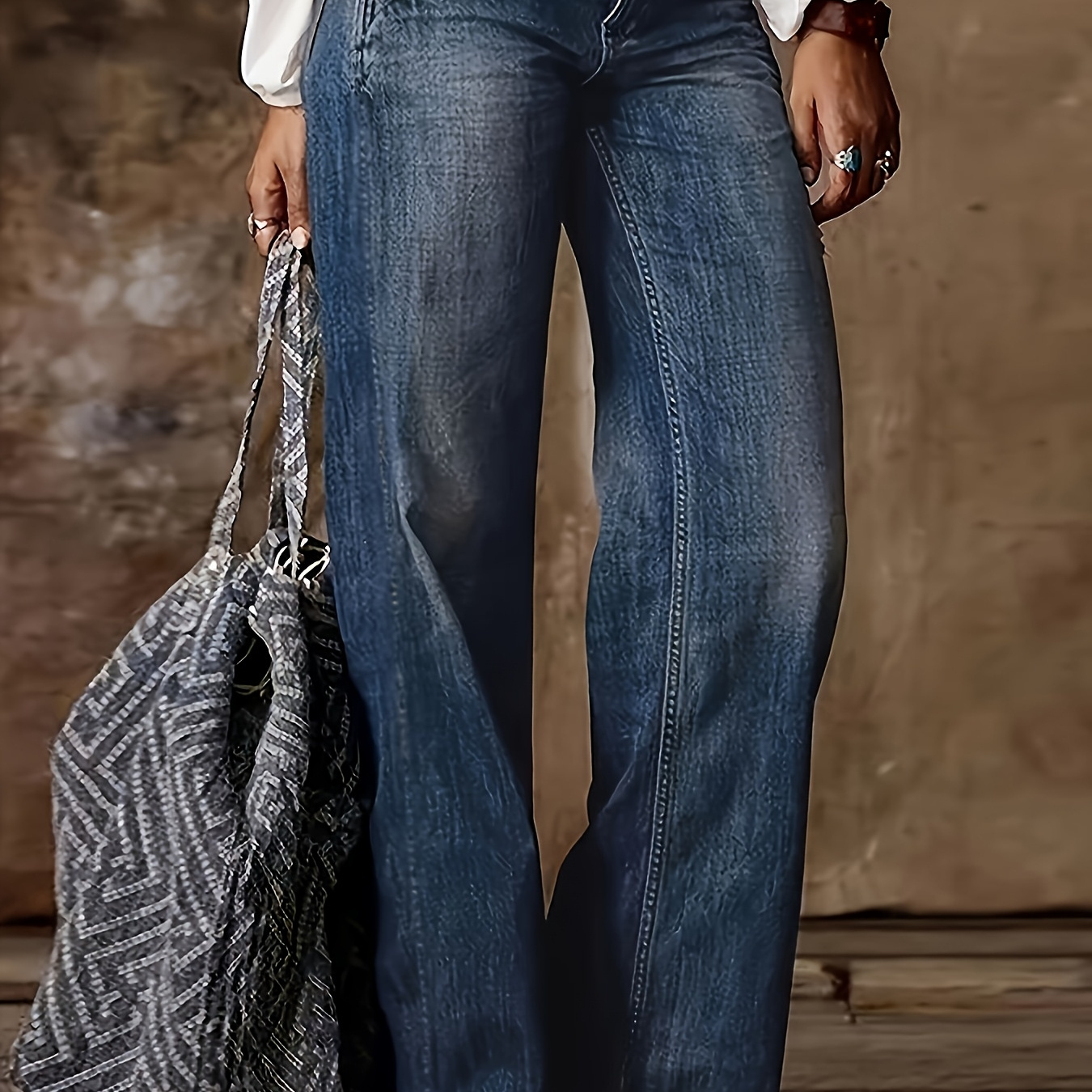 

Pantalon Droit en Denim Extensible pour Femmes Grande Taille - Style Décontracté, Taille Moyenne, Poches Fendues, Coupe Confort, Lavable en Machine, Pantalon Grande Taille