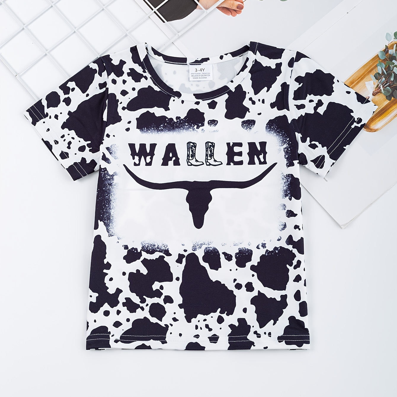 

Cow Skull & Letter Print Crew Neck Short Sleeve T-shirt For Girls Summer