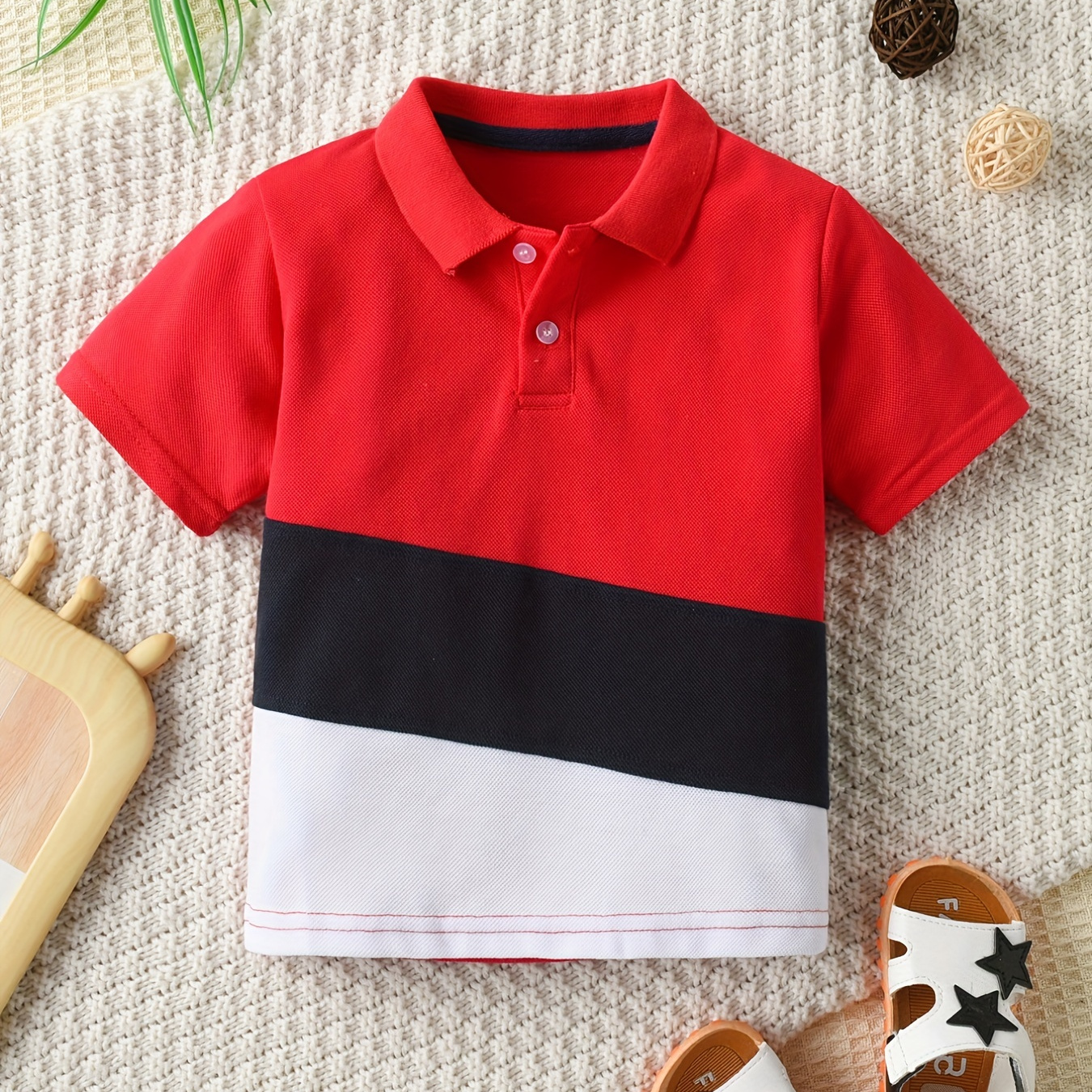 

Boys Colorblock Shirt Short Sleeves Button Summer Kids Clothes
