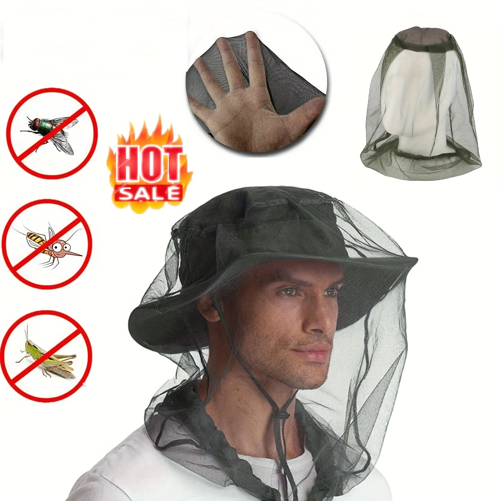 

1pc Outdoor Mosquito Head Mesh Nets, Gardening Hat Insect-proof Hat For Hiking Camping