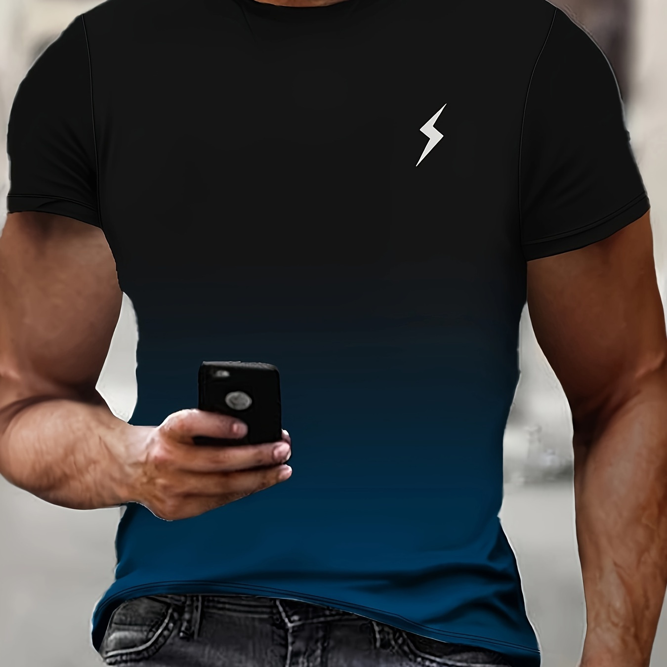 

Men's Casual Crew Neck T-shirt With 3d Print Gradient Design - Polyester Blend (95% Polyester, 5% Spandex) Slight Stretch Summer Tee