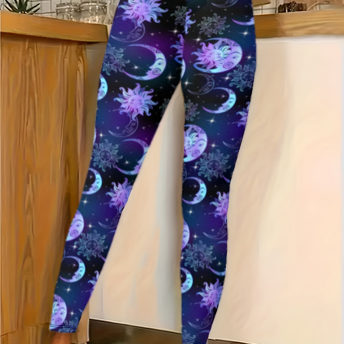 

Plus Size Print Leggings, Polyester And Spandex , Knit Fabric, Medium Stretch, Long Length, , For Casual Wear