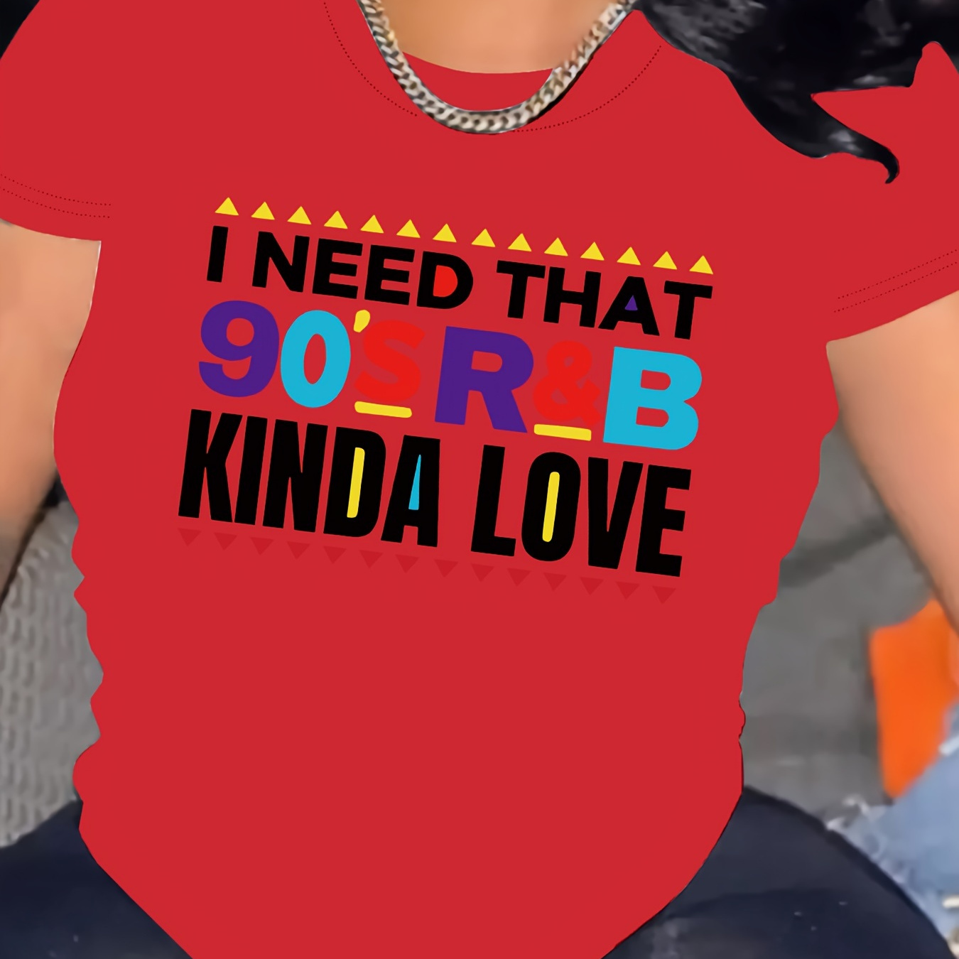 

Plus Size 90's R&b Print T-shirt, Casual Crew Neck Short Sleeve Top For Spring & Summer, Women's Plus Size Clothing