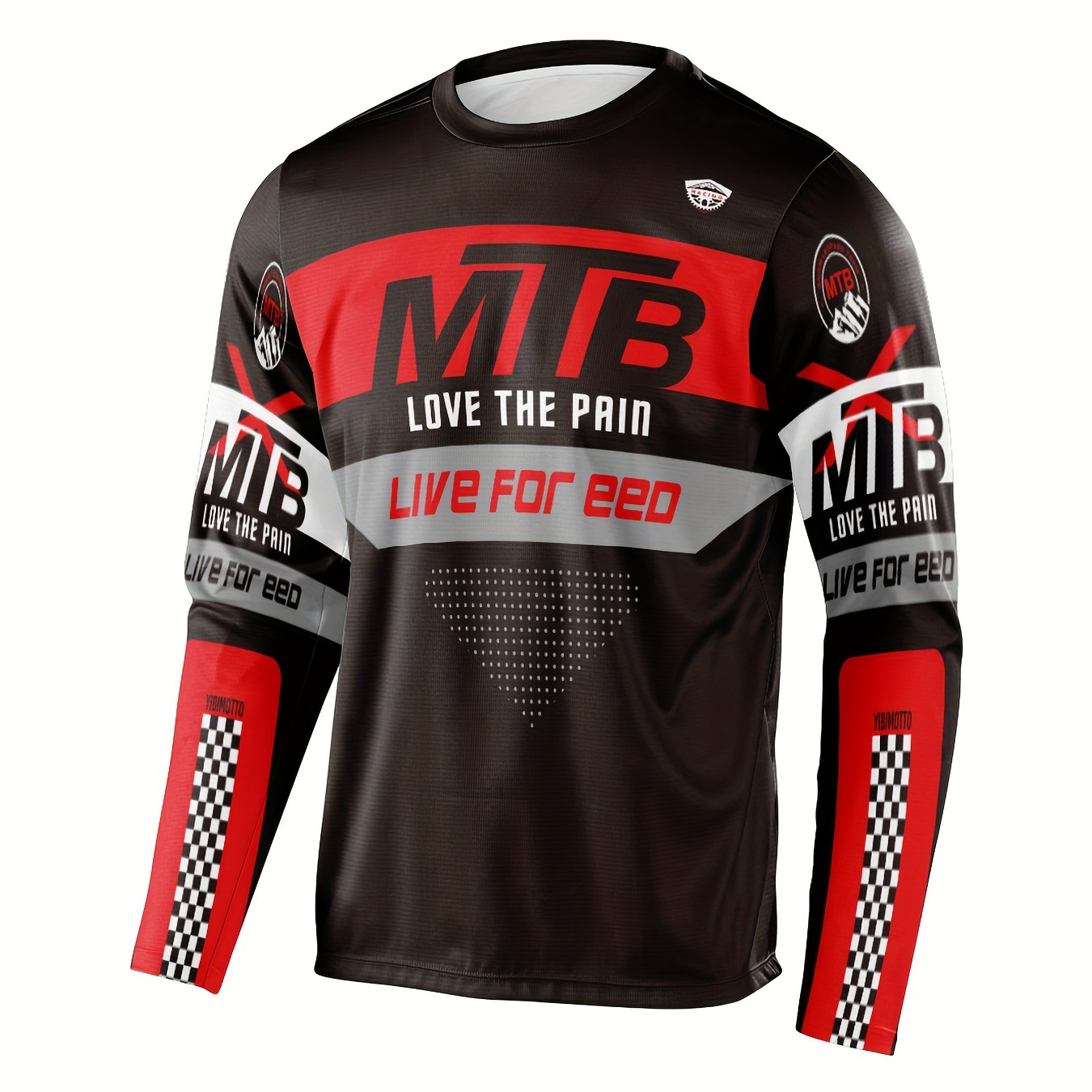 

Men's Letters Print Cycling Jersey, Active Breathable Moisture Wicking Long Sleeve Crew Neck Shirt For Biking Riding Sports