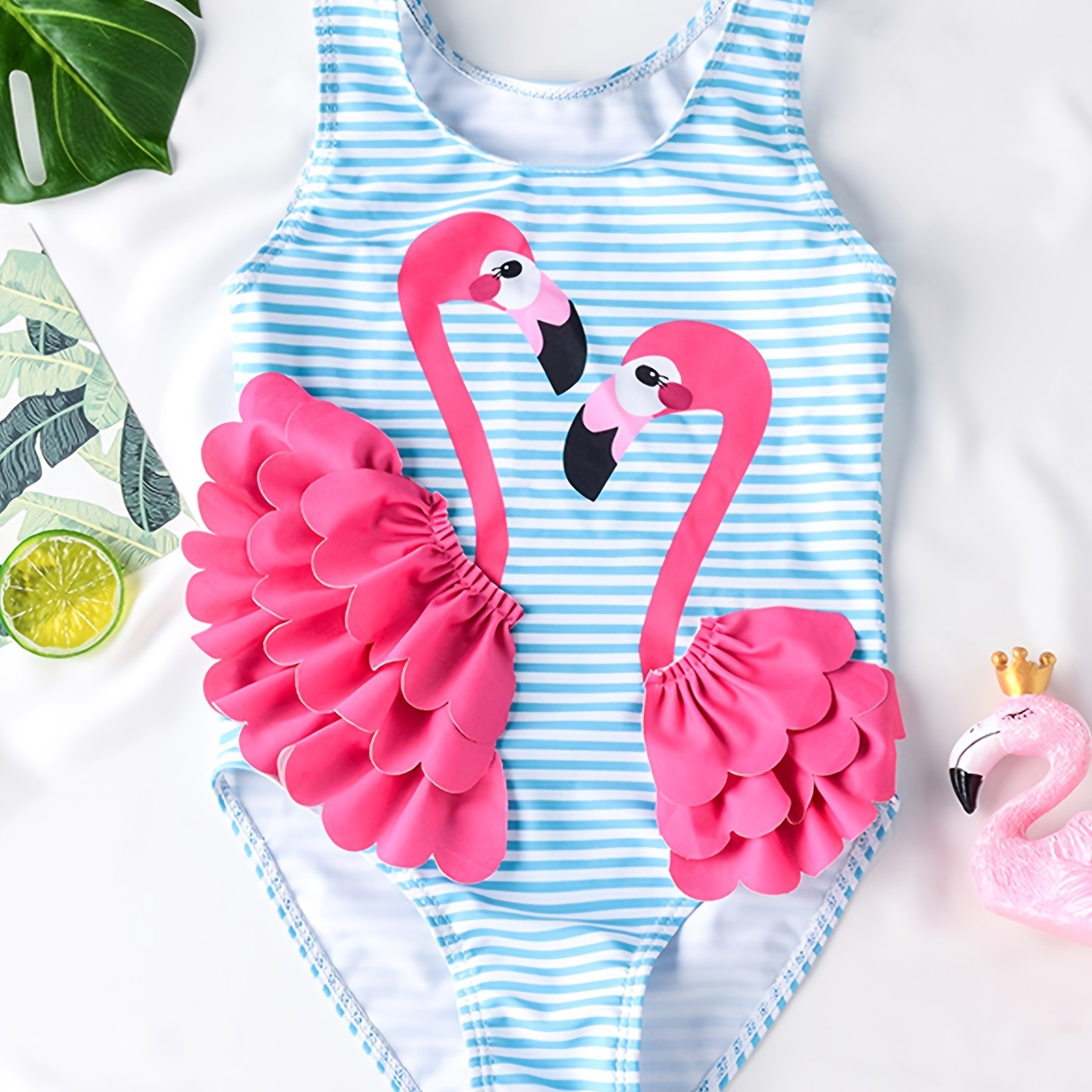 Baby Girls Cute Flamingo Striped Sleeveless One Piece Swimsuit Clothes