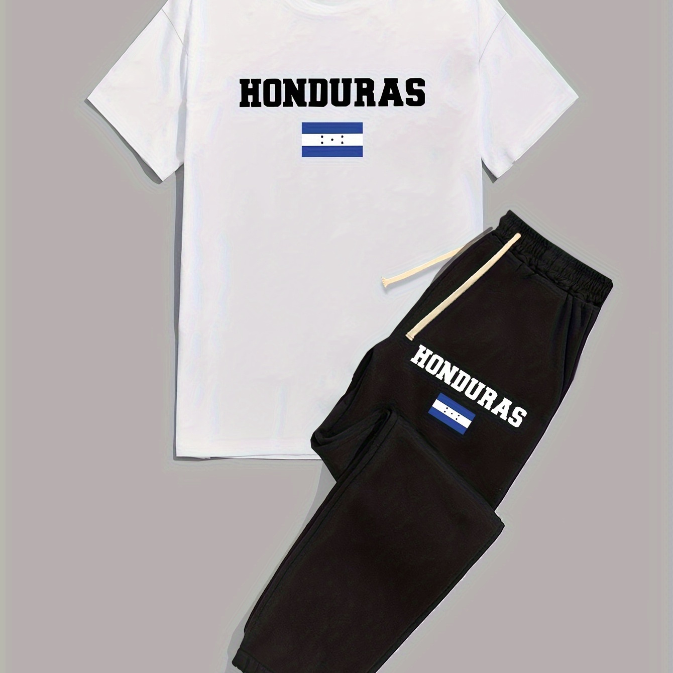 

Honduras Pattern 2pcs Trendy Outfits, T- Top & Pants For Summer , Clothing