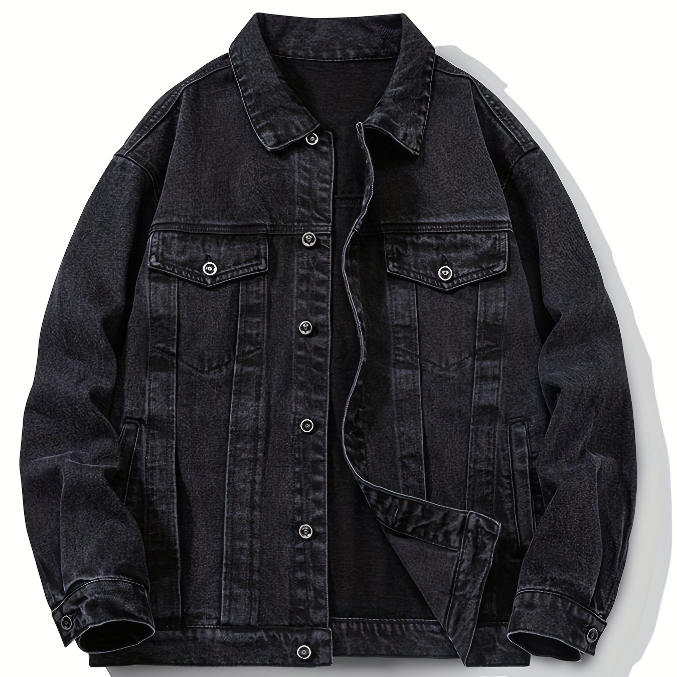 

Men's Casual Loose Fit Denim Jacket, Multi Pocket Button Up Denim Jacket For Spring Fall