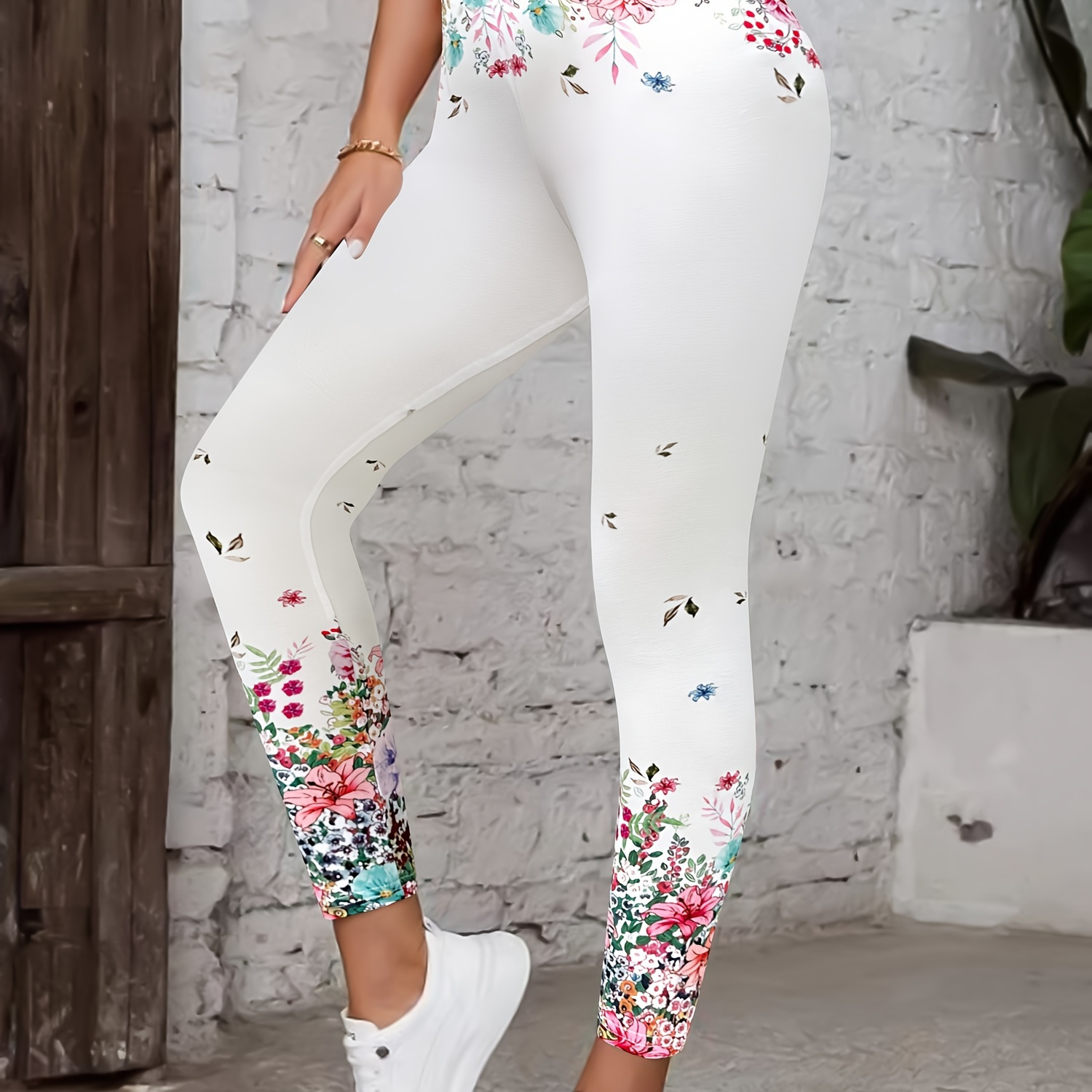 

Leggings d'entraînement taille haute à imprimé floral, leggings décontractés et extensibles pour tous les jours, vêtements pour femmes.