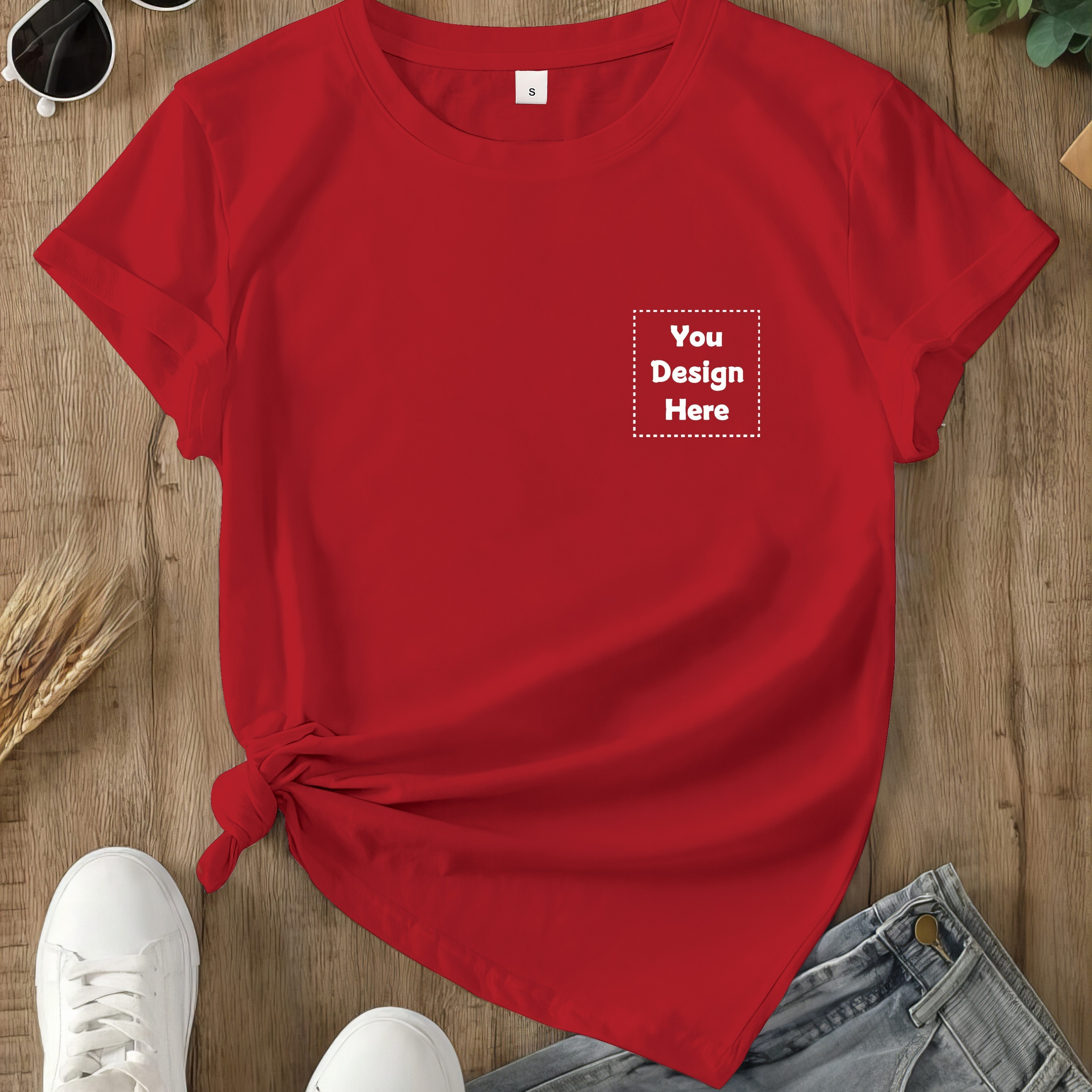 

Customized Picture & Text Print Crew Neck T-shirt, Casual Short Sleeve Top For Spring & Summer, Women's Clothing
