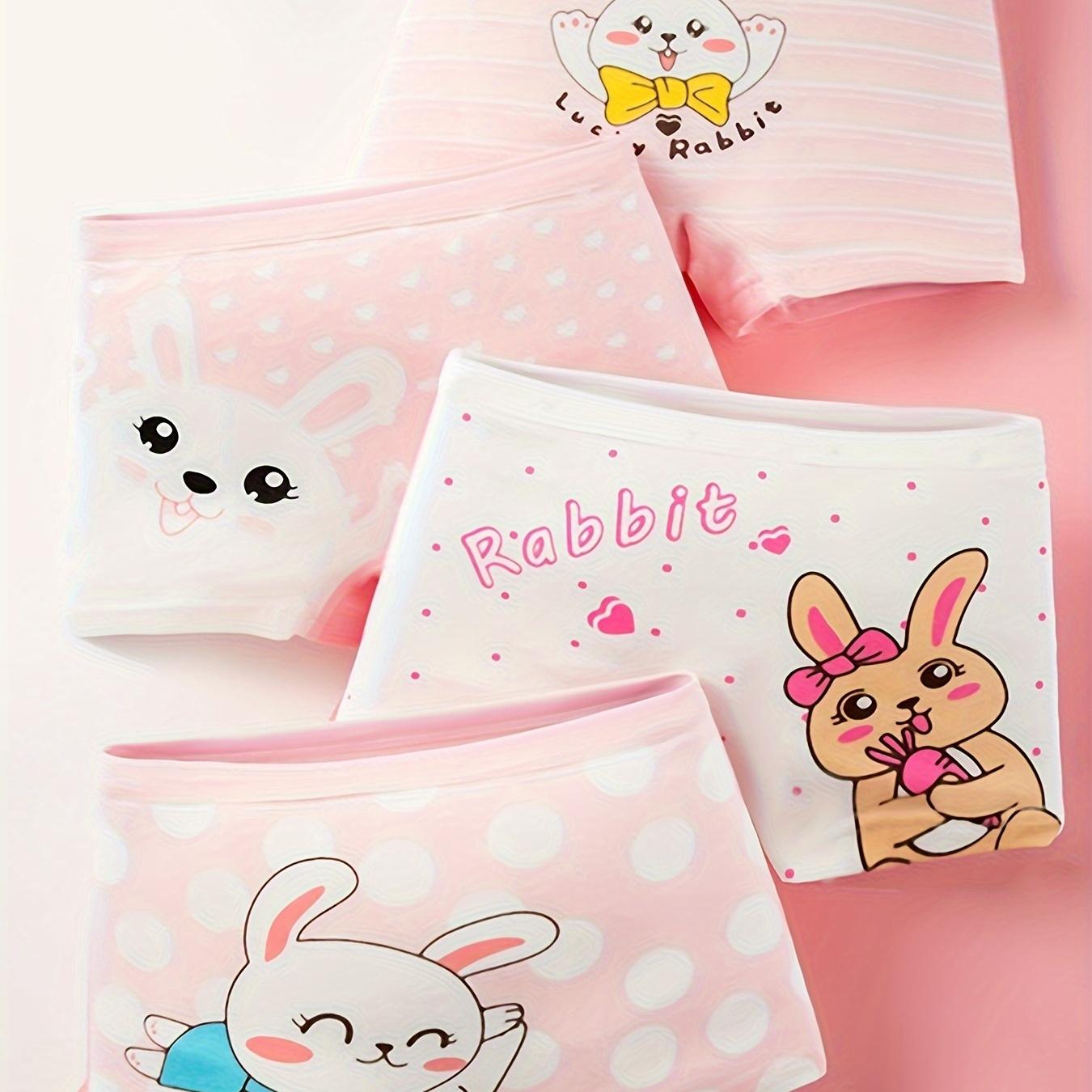 

4pcs Girl's Boxer Briefs, Cute Cartoon Rabbit Pattern Elastic Waist Shorts, Breathable Comfy Kid's Underwear Kids Clothes