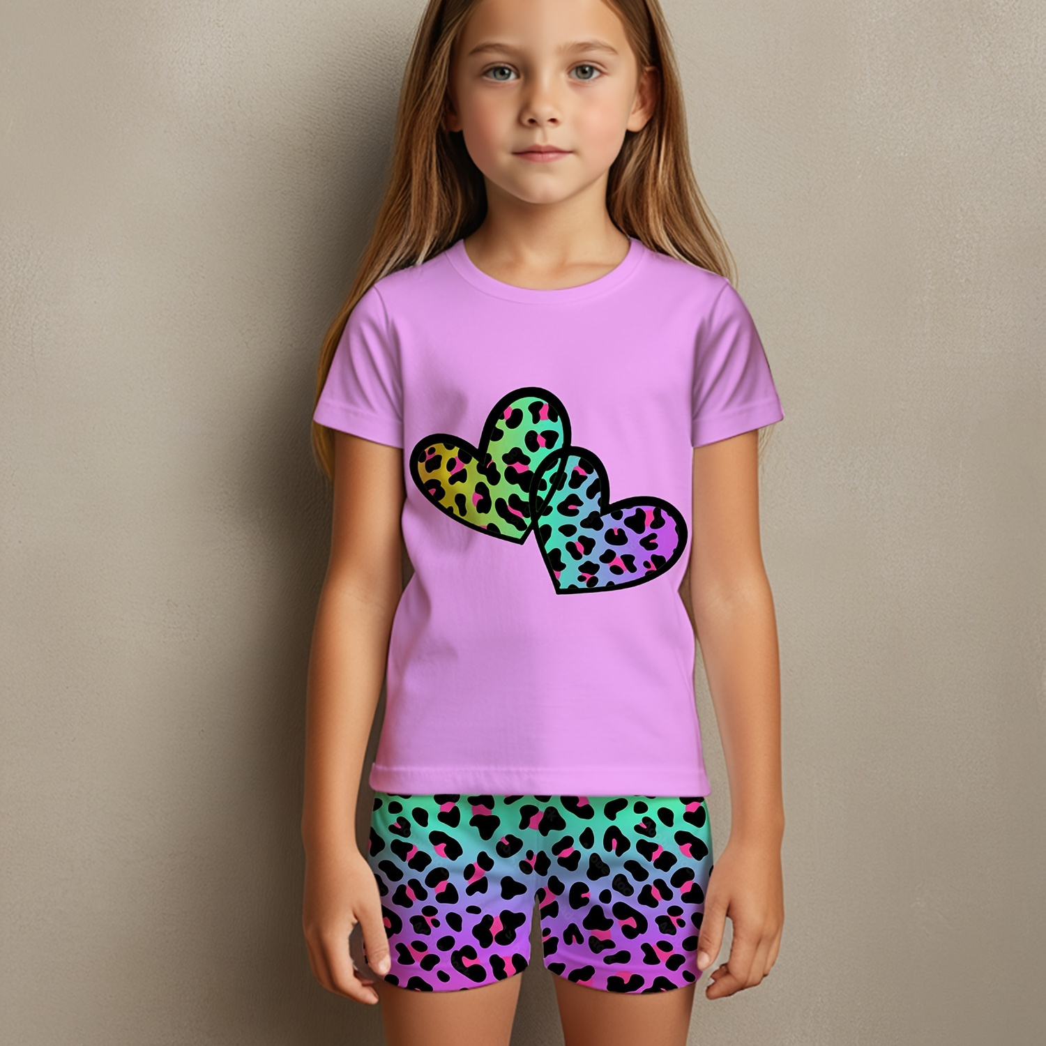 

Leopard Print Toddle Girls Set - Comfort T-shirt + Shorts Sports Leisure Set