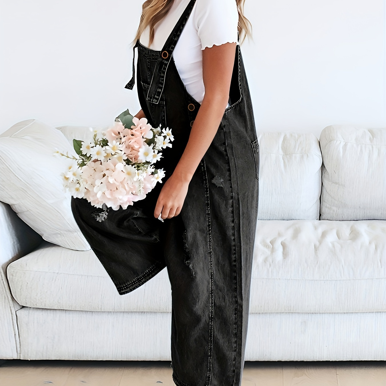 

Women's Distressed Bib Jumpsuits