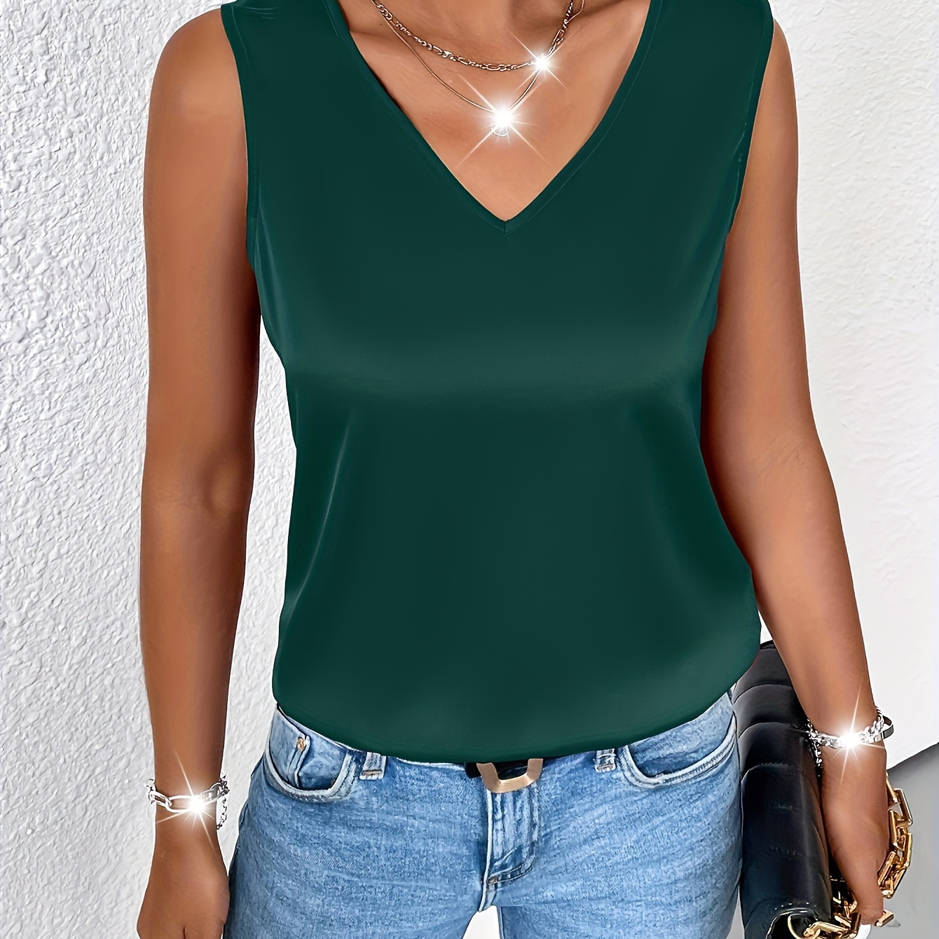 

Solid Color V Neck Tank Top, Casual Sleeveless Tank Top For Summer, Women's Clothing